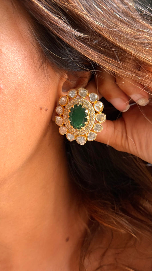 Emerald real Moissanite studs