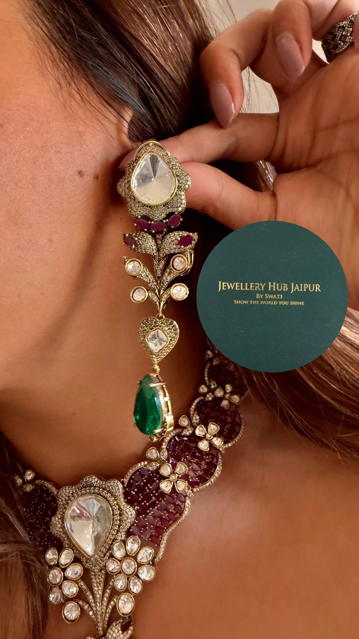 Vaidayi Designer uncut polki ruby moissanite collar necklace