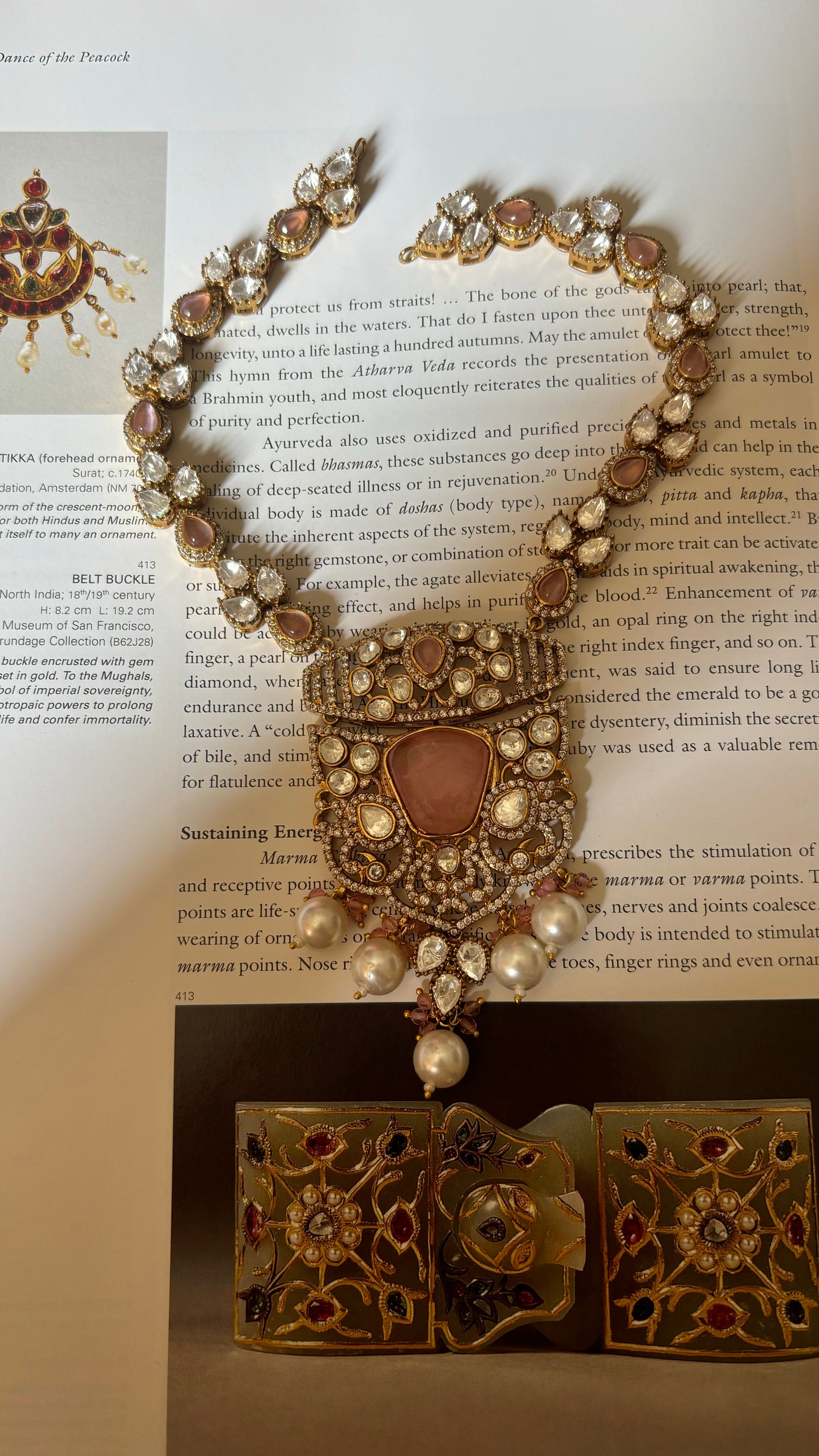 Neiza Rose quartz heritage moissanite collar necklace with earrings