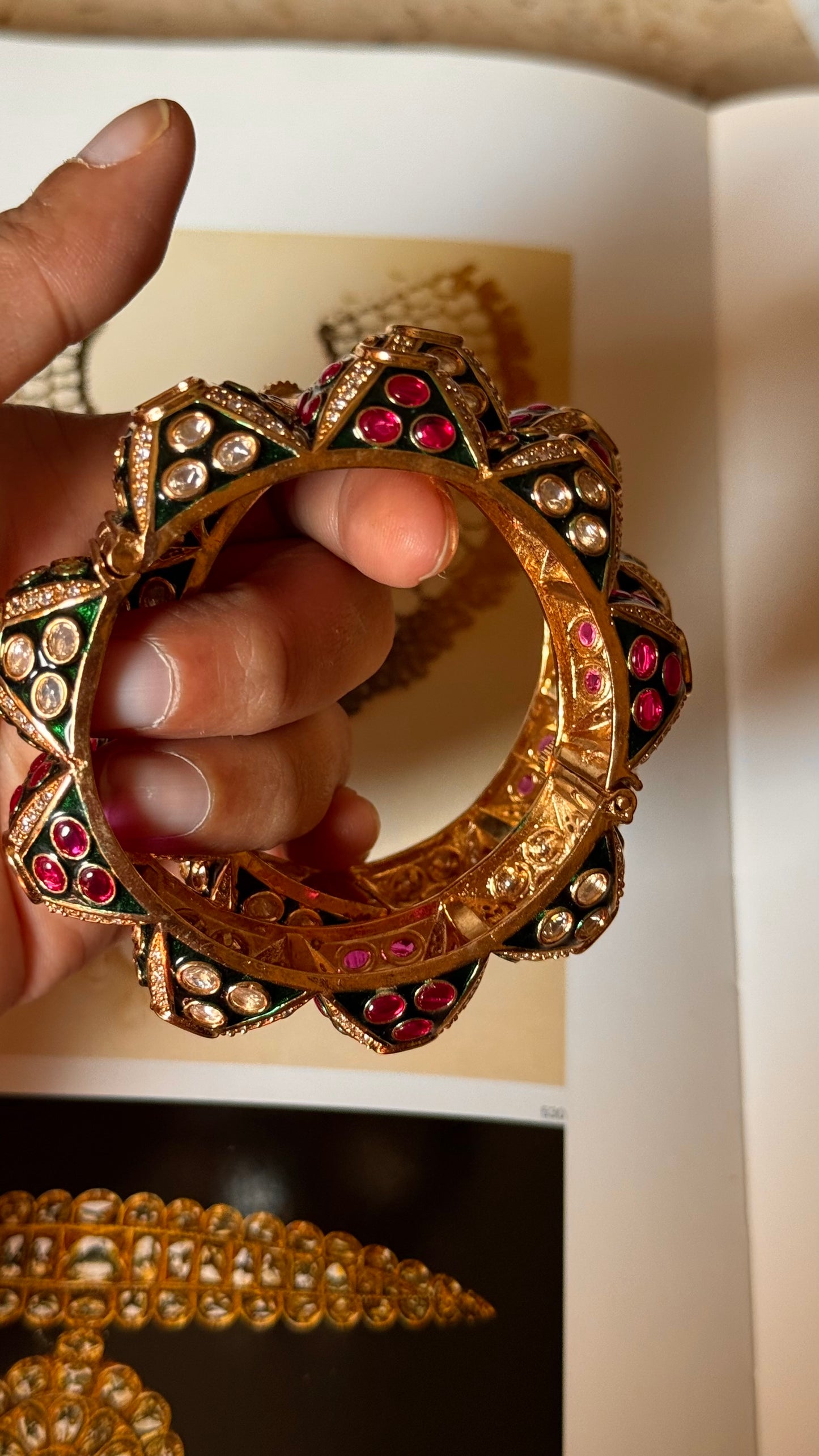 Emerald and ruby meenakari statement bangles