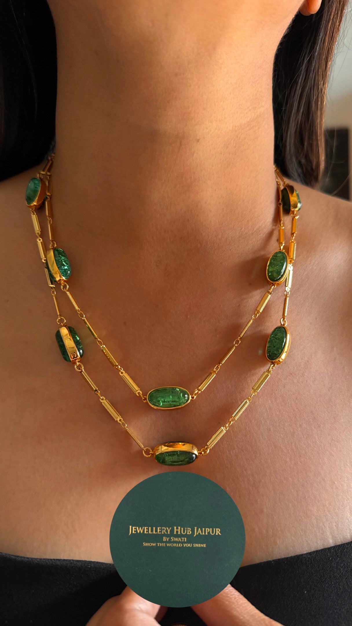 emerald dual line necklace