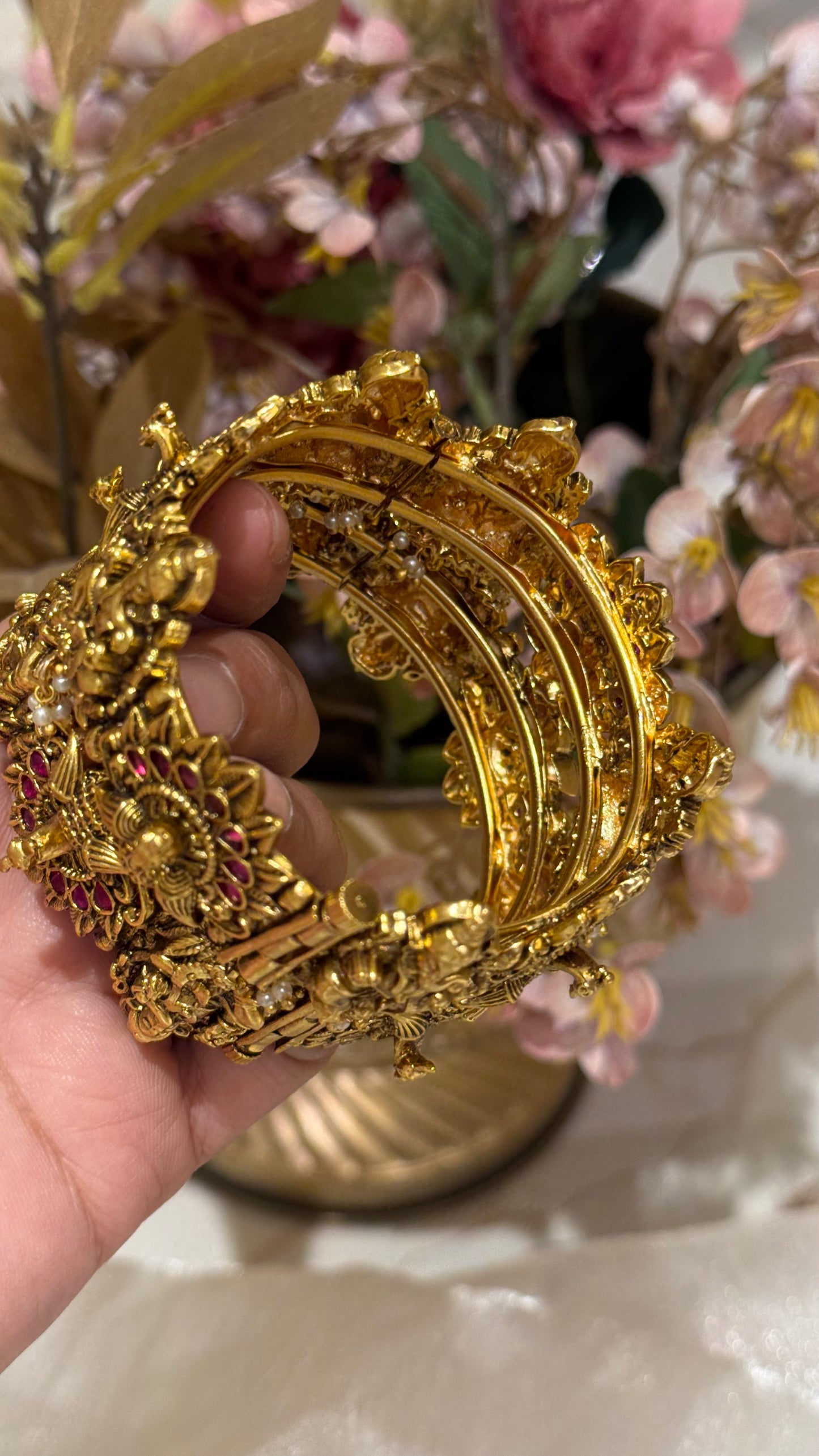 Lord Ganesha Temple bangles with Ruby detailing