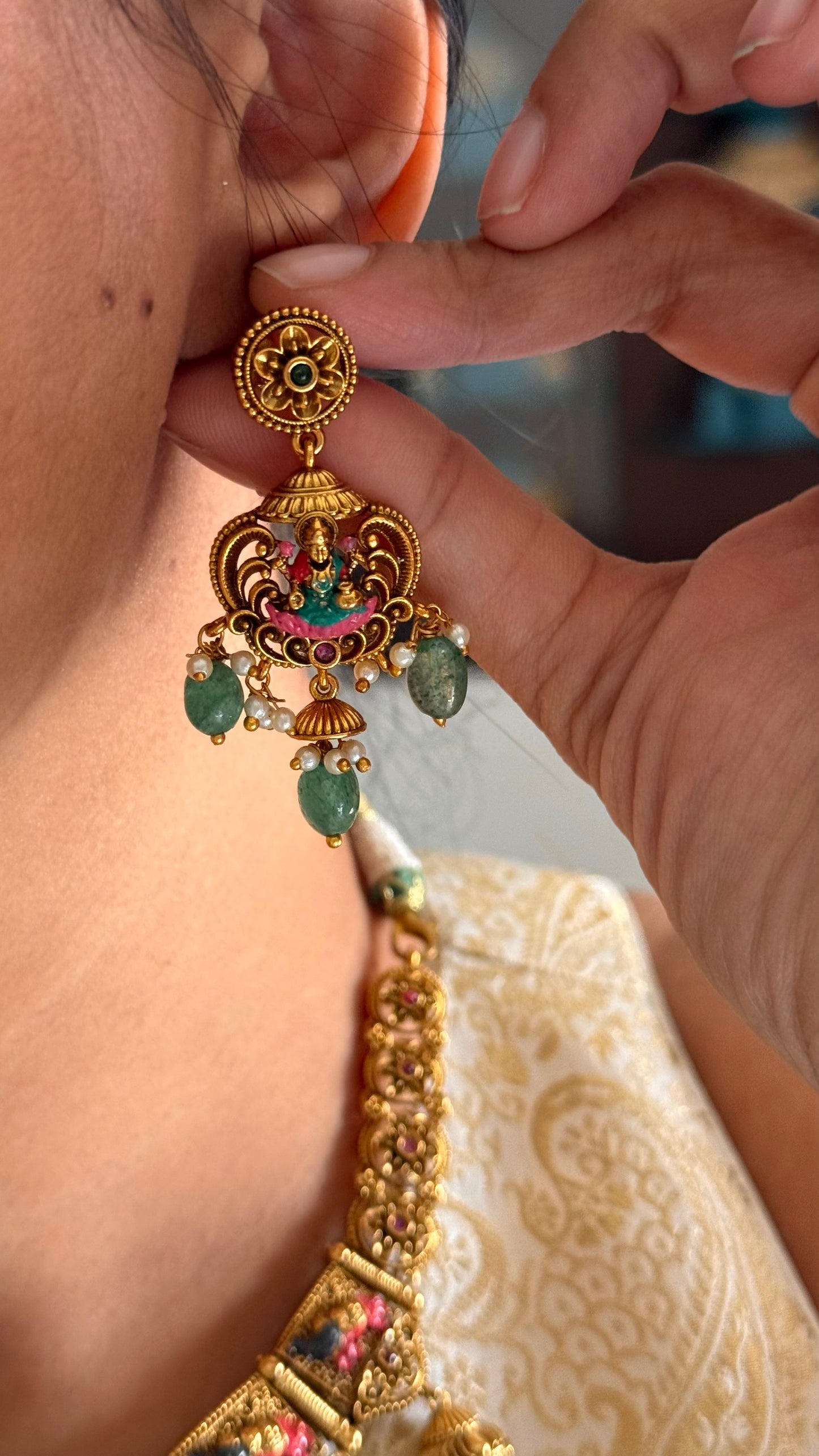 Goddess Laxmi lotus & Gajanand necklace