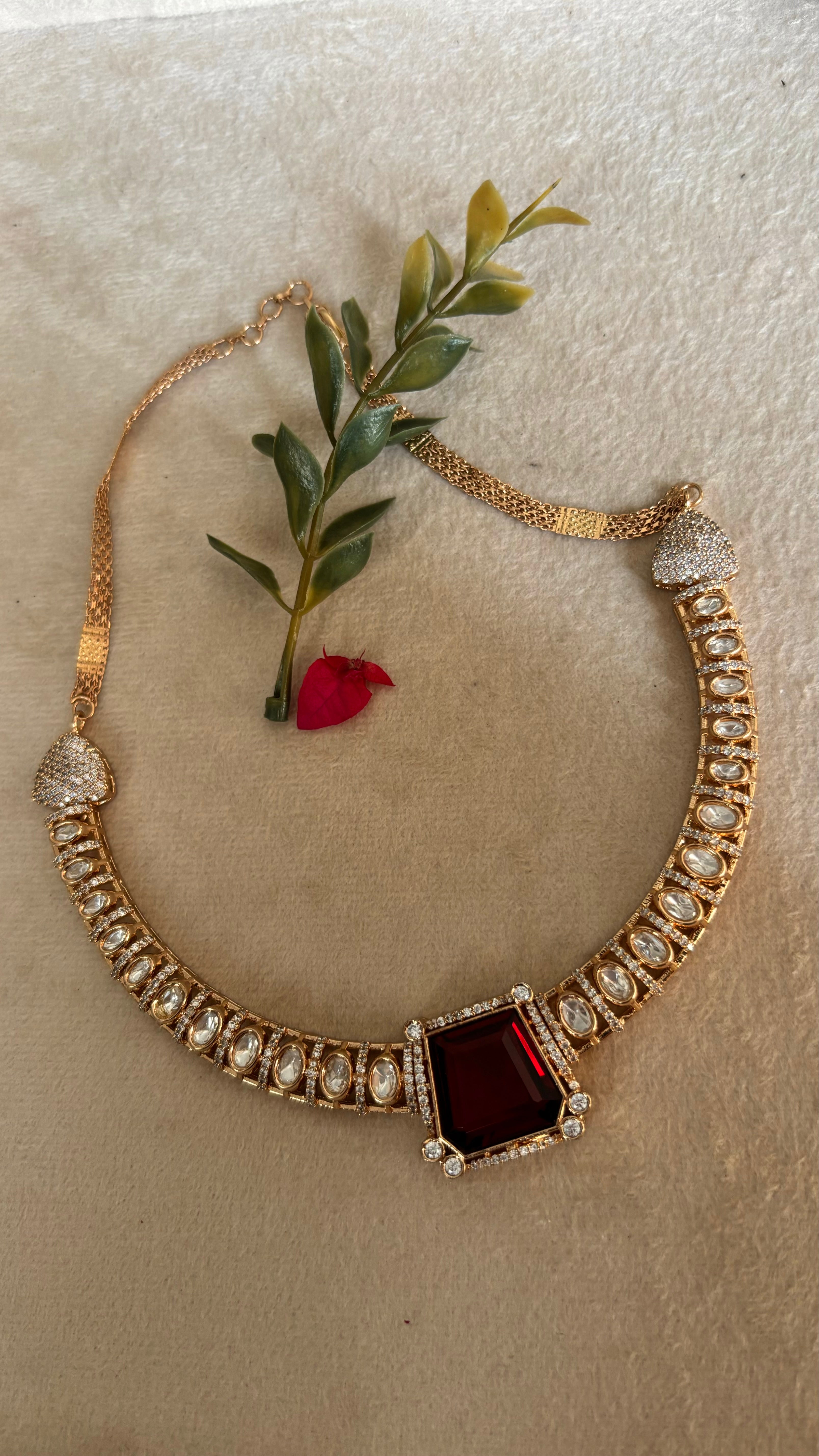 Ruby moissanite collar necklace