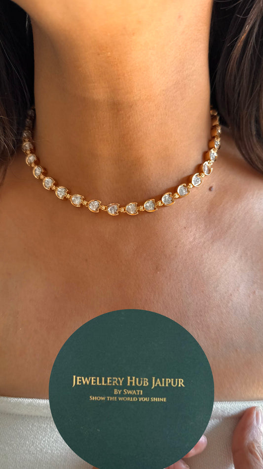 Polki minimal necklace with earrings