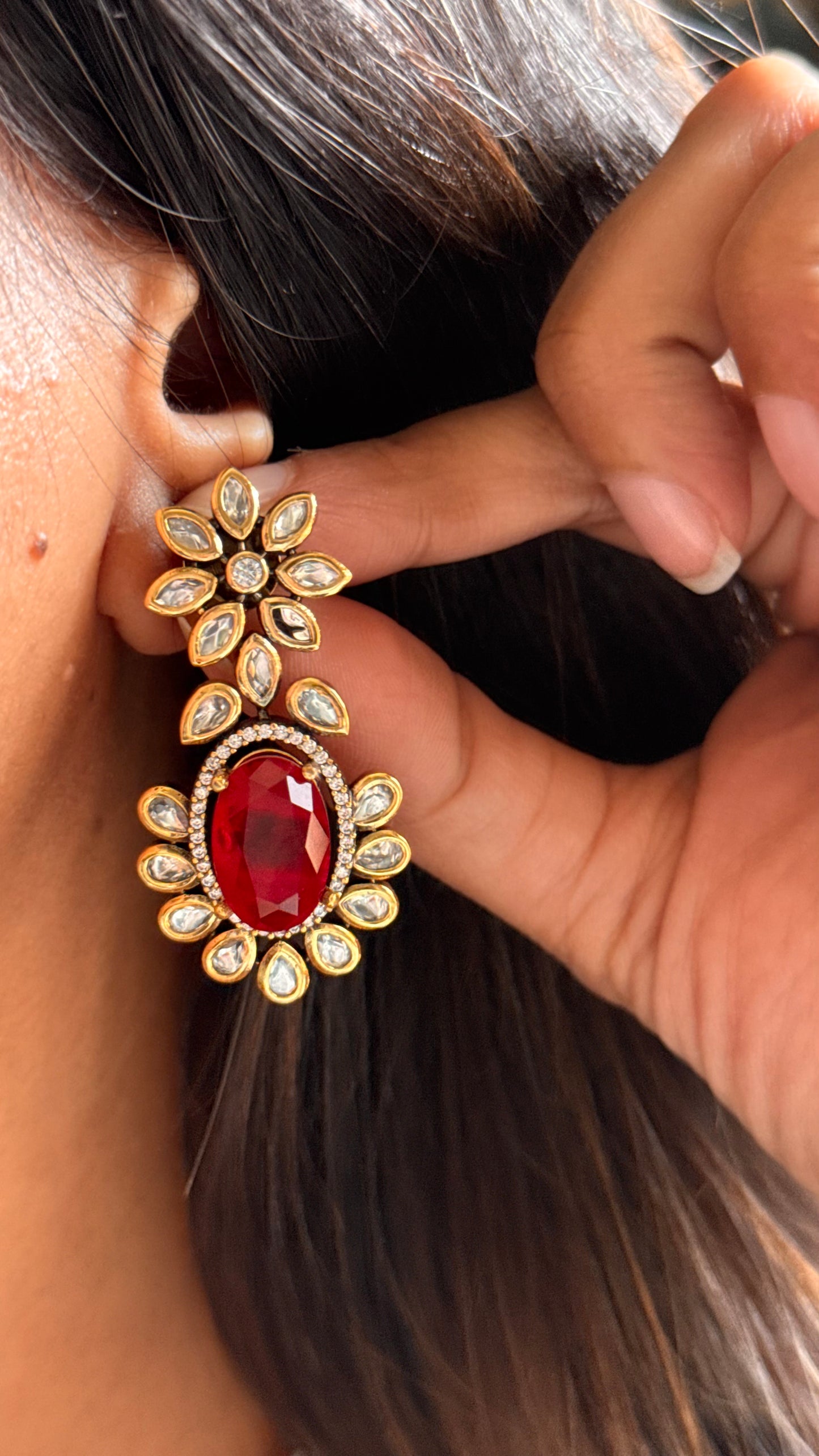 Ruby doublet stone with real moissanite Necklace