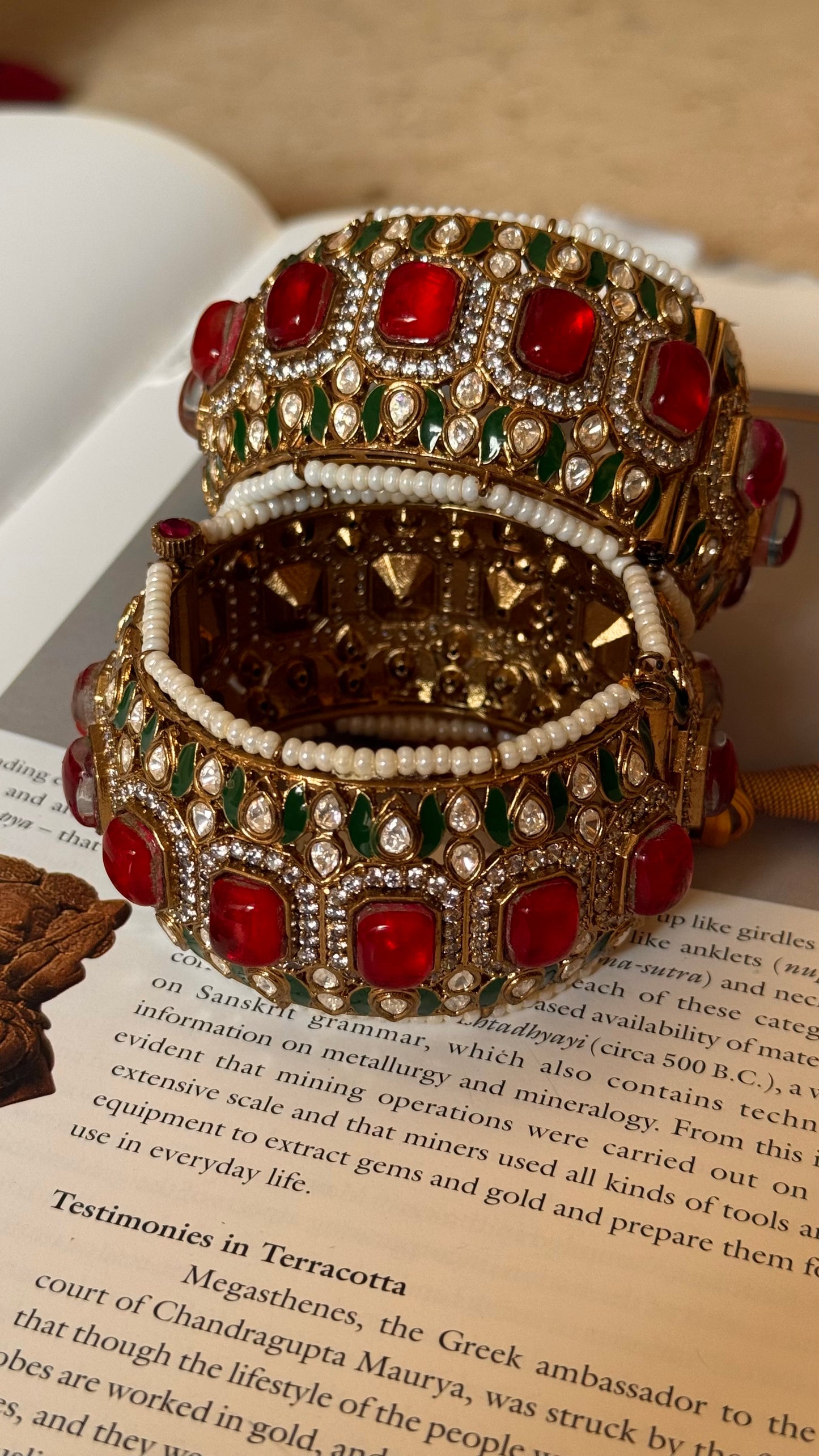 Emerald meenakari and ruby doublet bangles