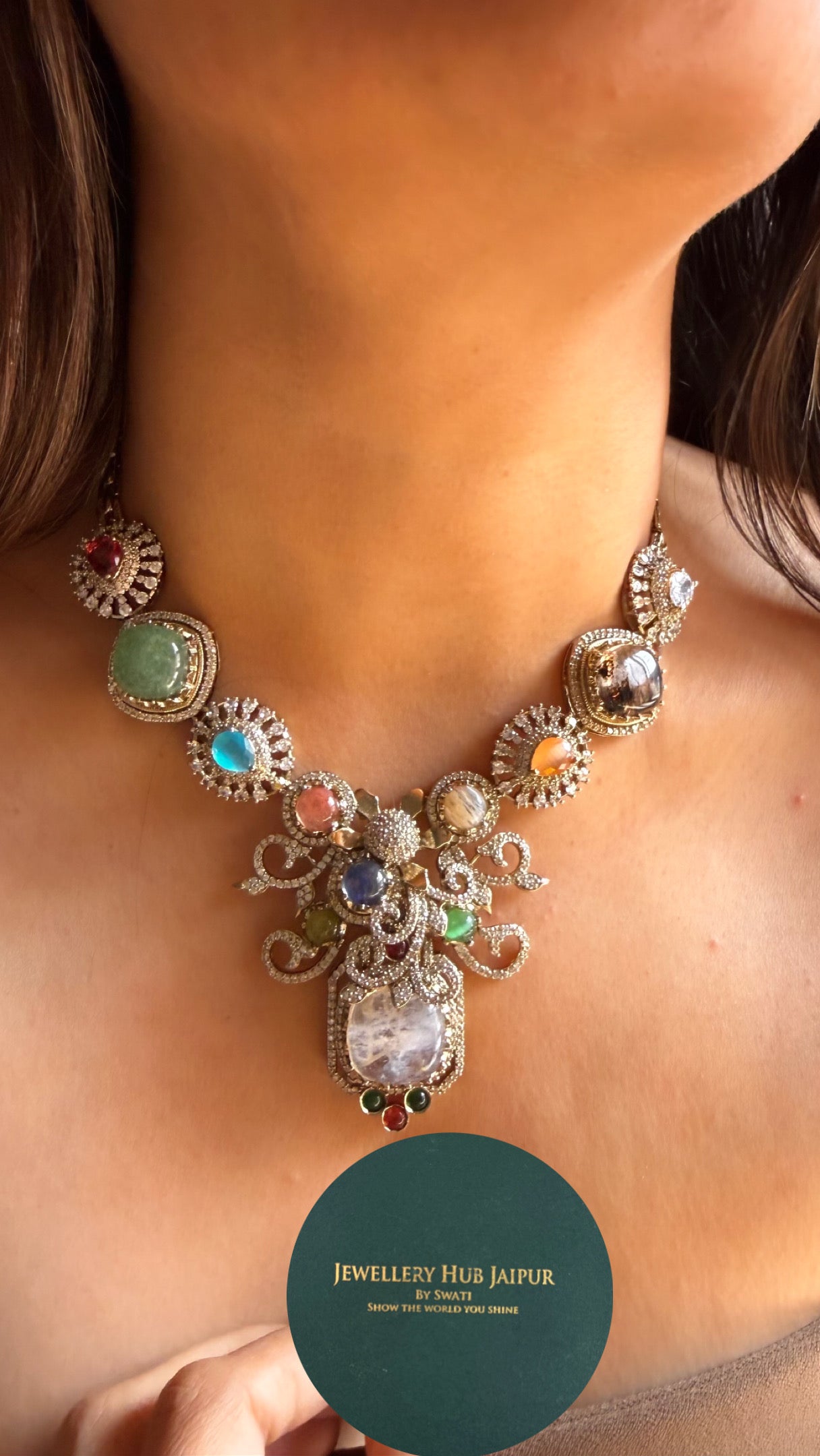 Sabyasachi inspired  designer navratna collar Necklace