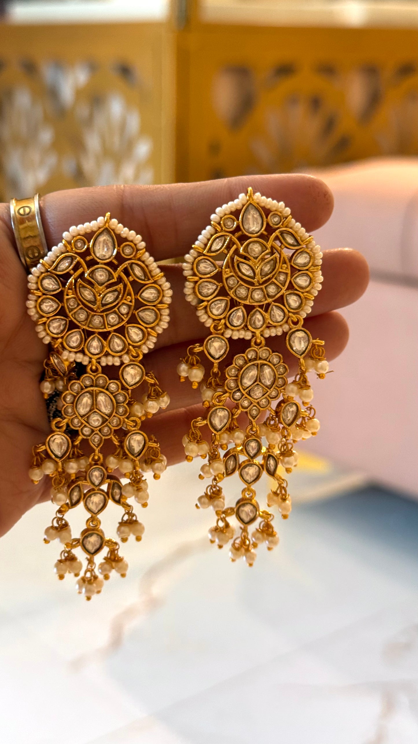 Pearl polki chandbali earrings