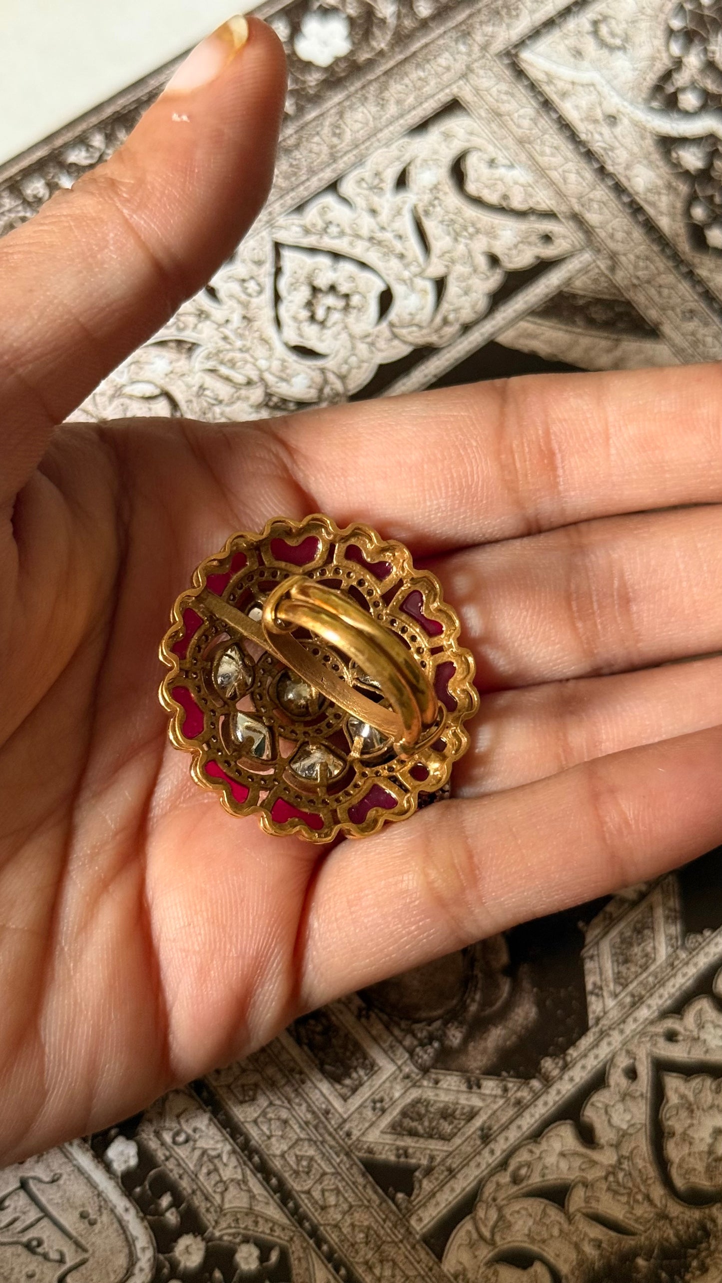 Rani pink katdana floral moissanite adjustable ring