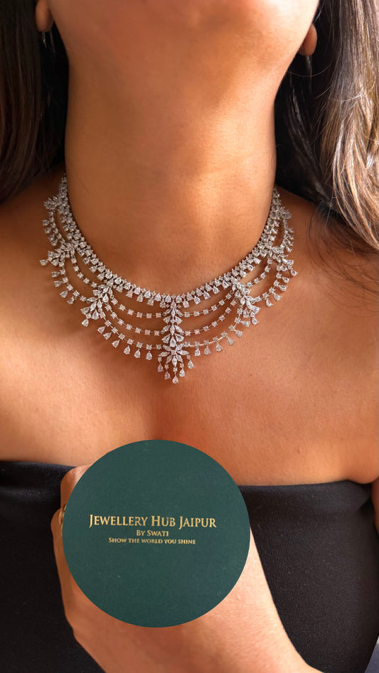 Elara cz diamond collar necklace set