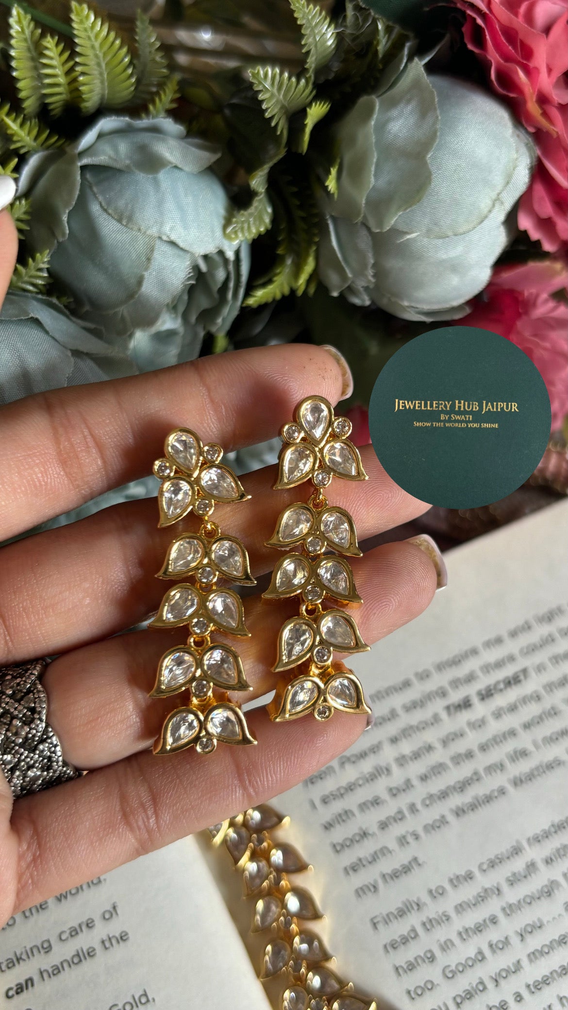 Moissanite leaf like polki necklace set