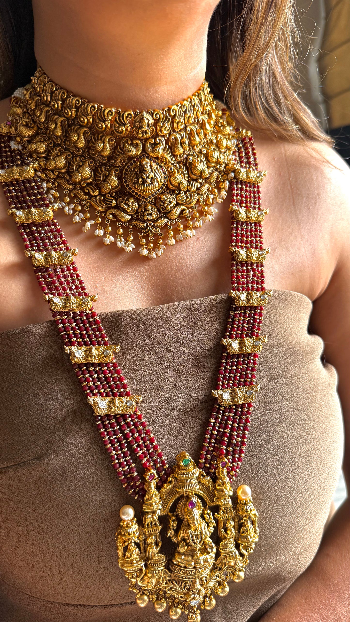 Goddess Laxmi Ruby Temple necklace combo