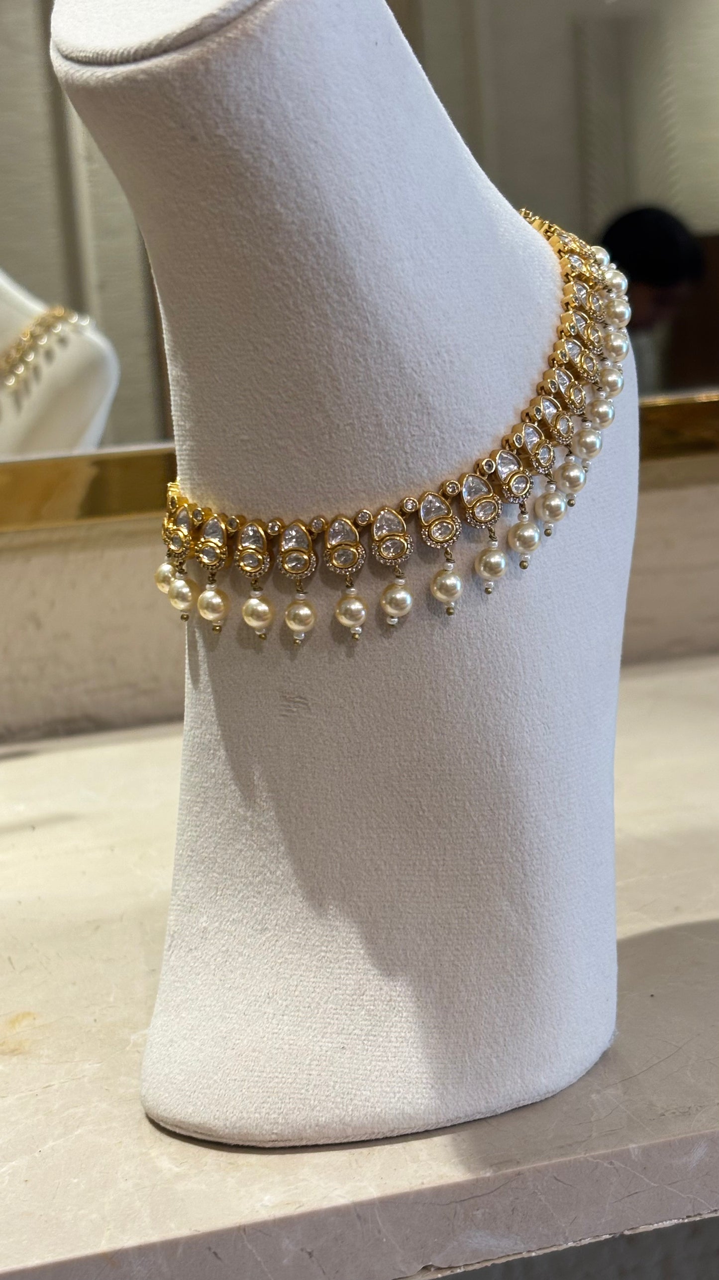 Pearld & polki Anklet set
