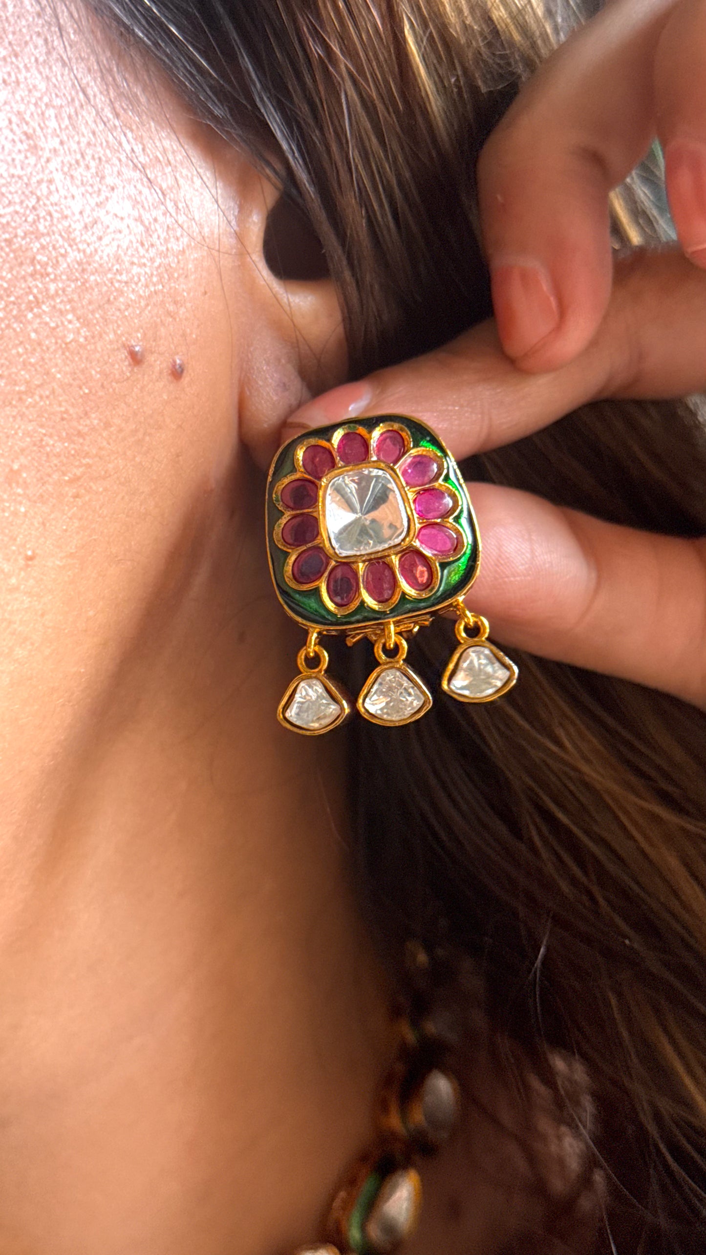 Emerald & Rani Pink MeenaKari Choker