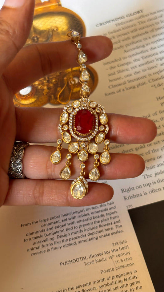 Ruby doublet peeli polki maangtika