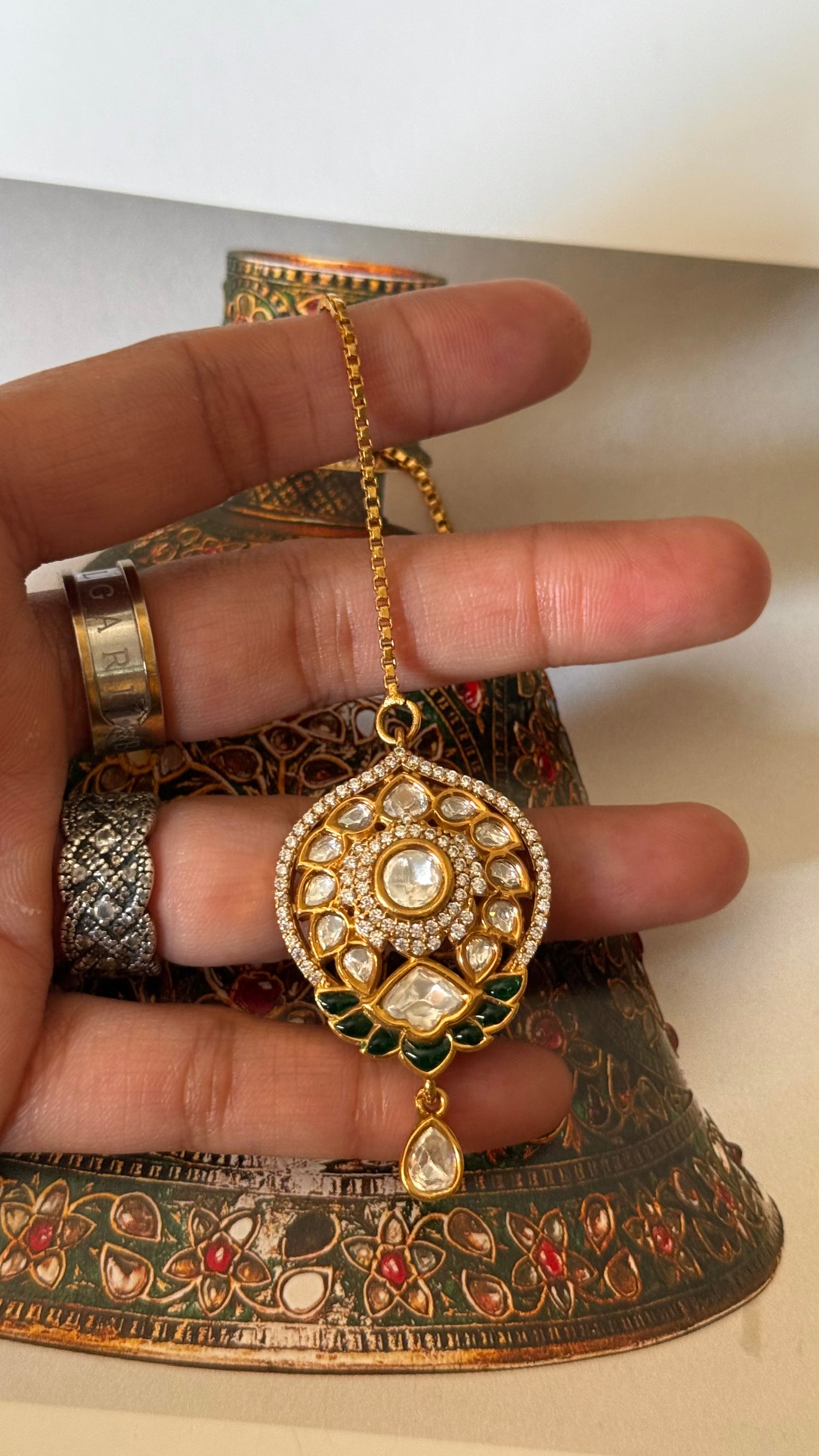 Real moissanite emerald takkar maangtikka