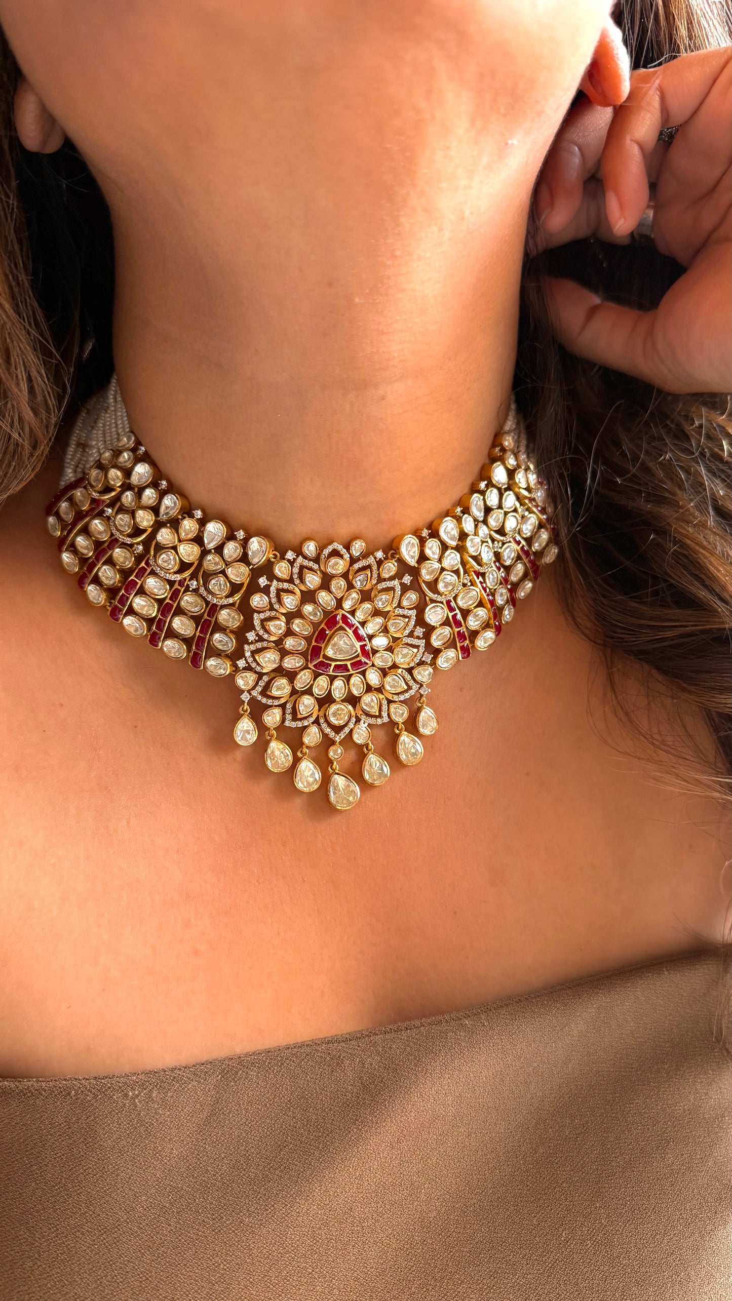 LV Polki Real Moissanite Ruby designer necklace