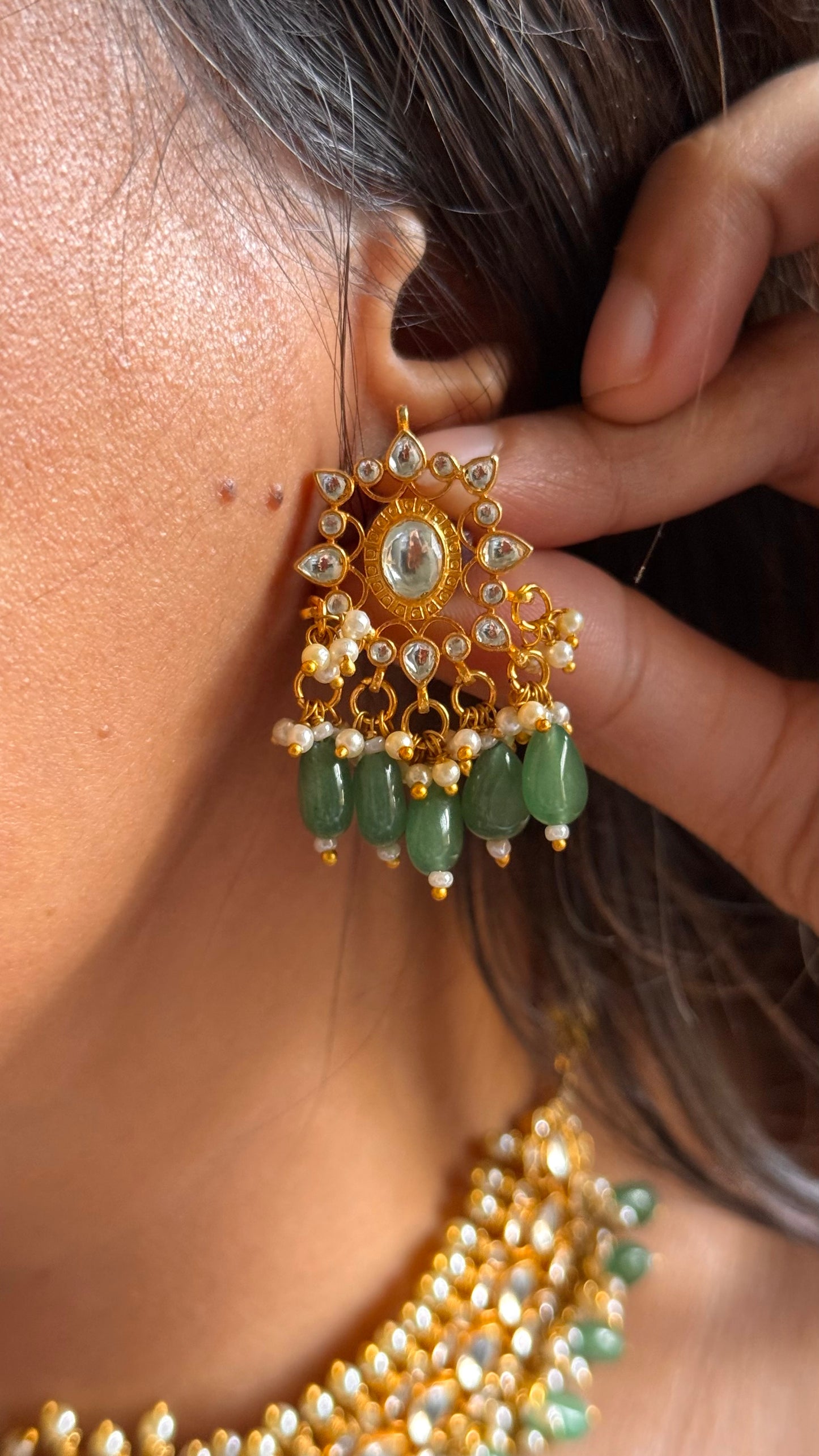 Real paachi kundan with emerald drop choker
