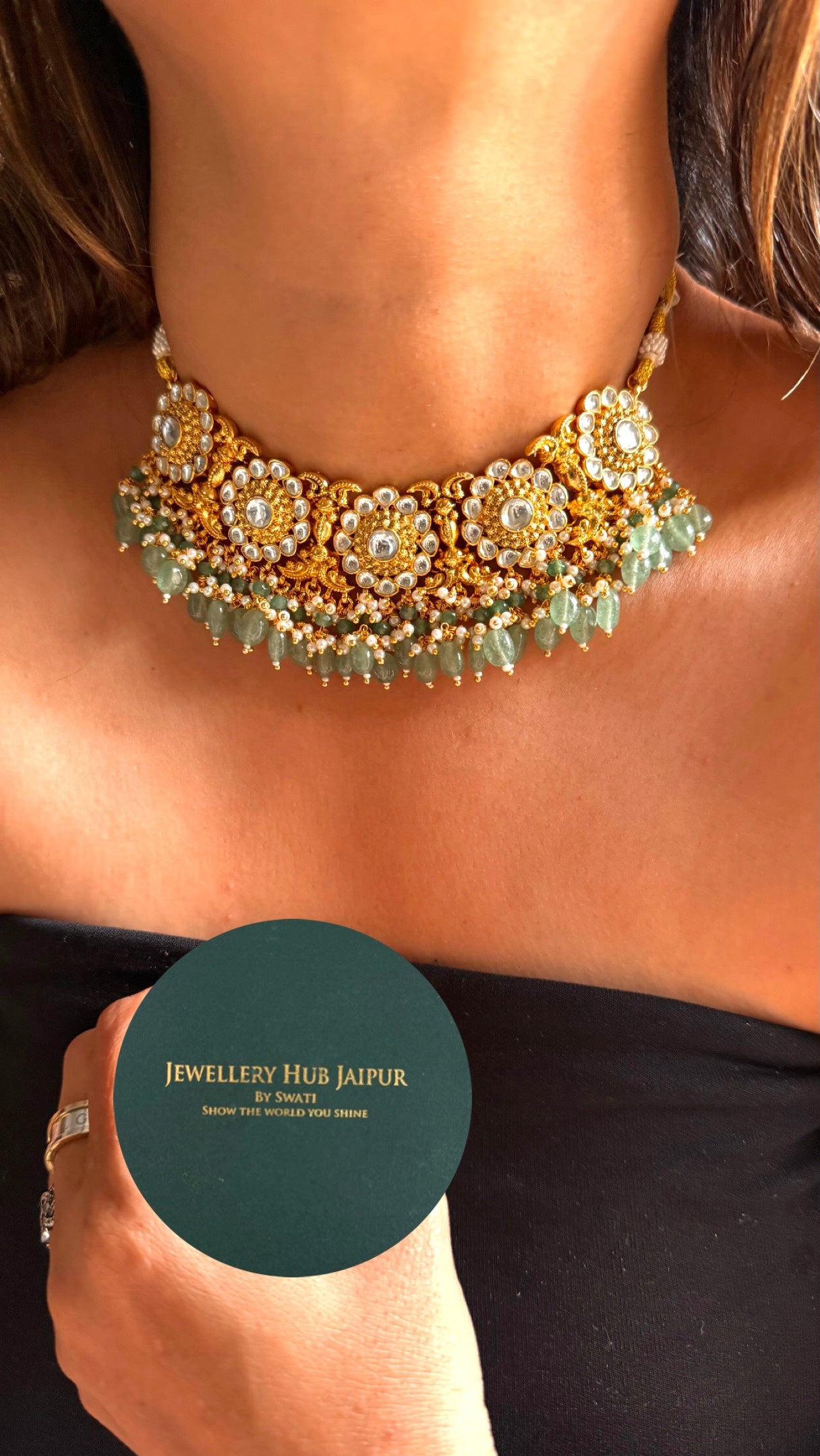 Floral designer necklace with mint strawberry detailing