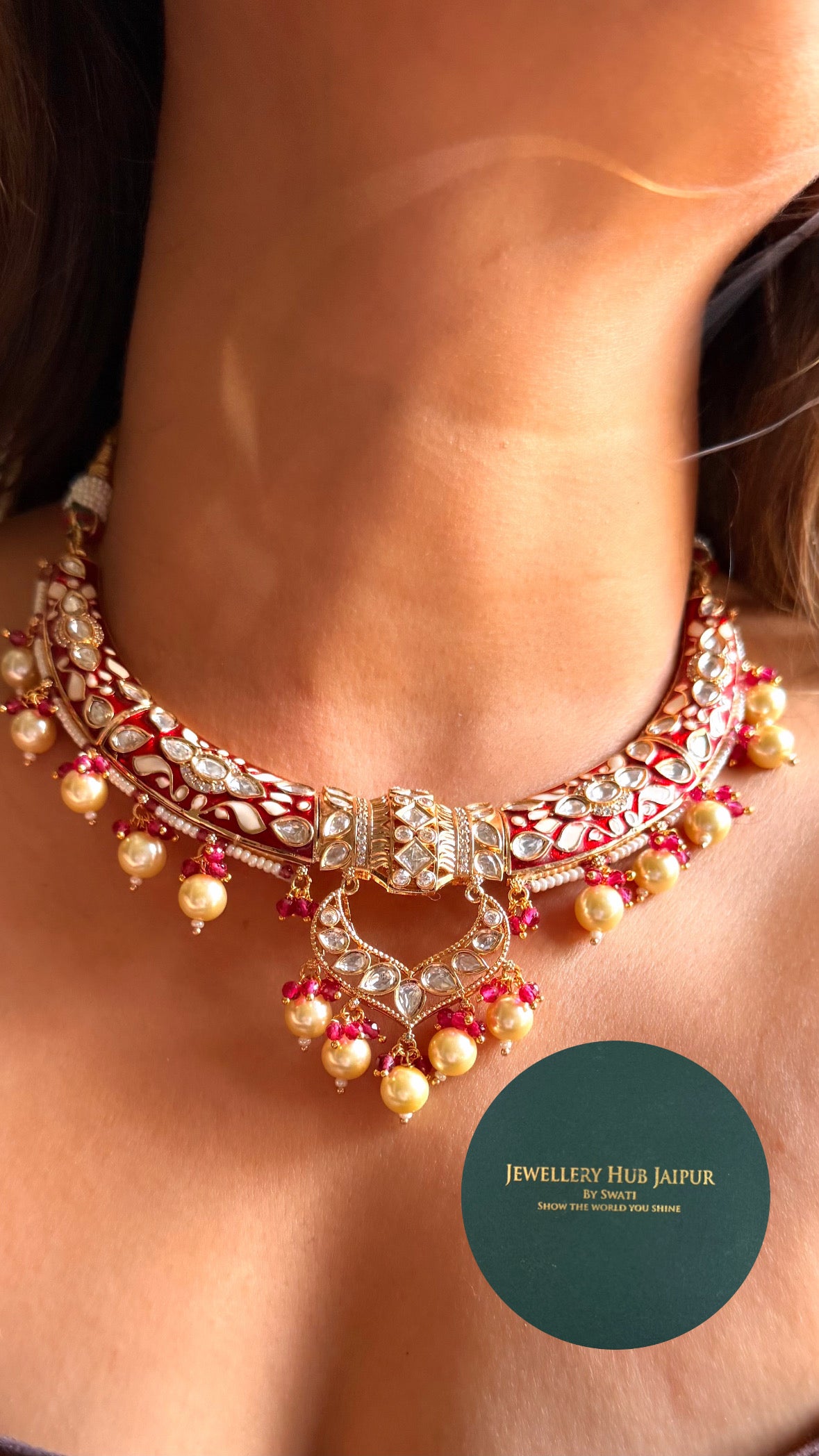 Ruby meenakari moissanite with pearl drop Hasli