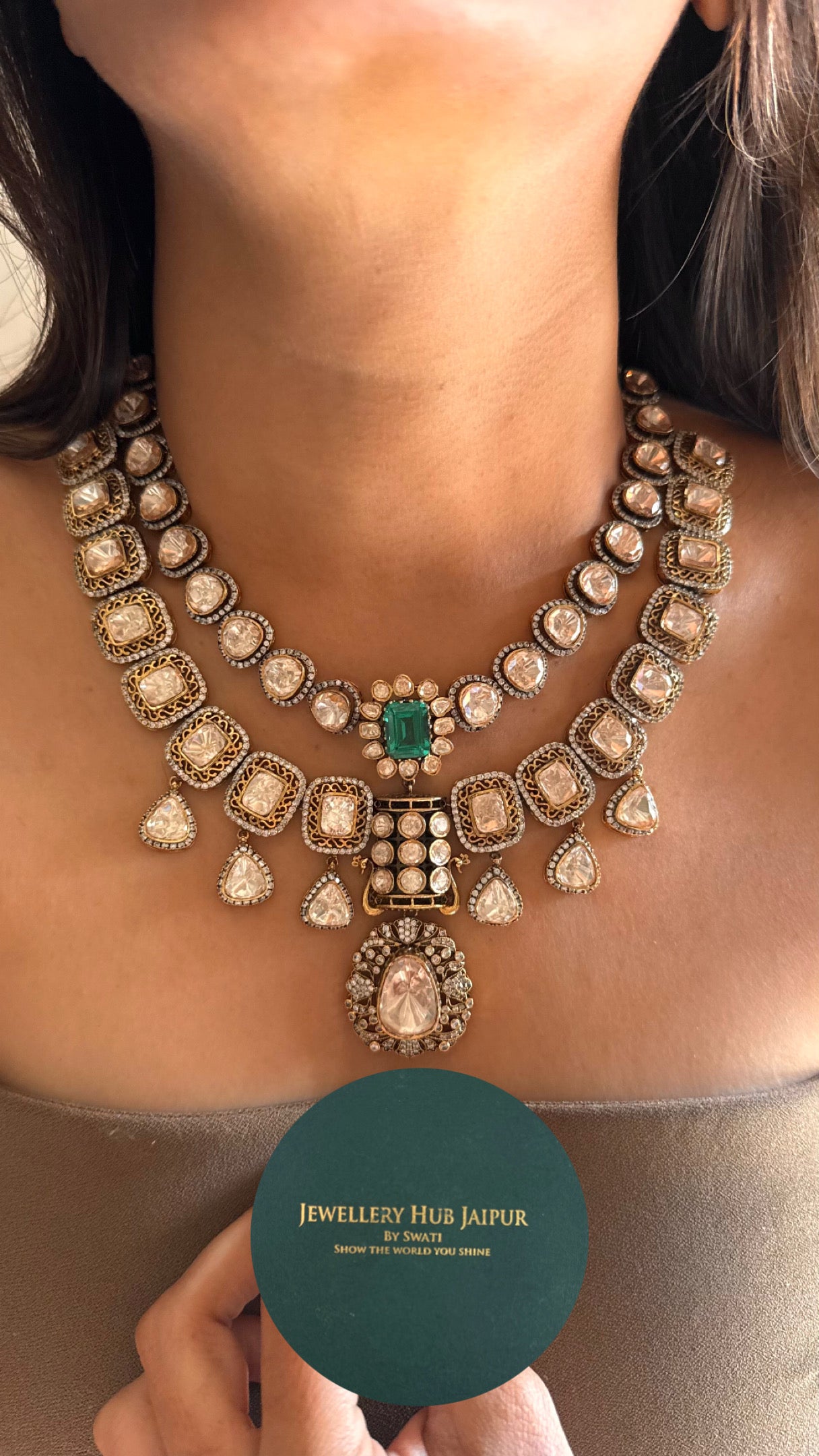 Emerald with peeli polki inspired collar Necklace