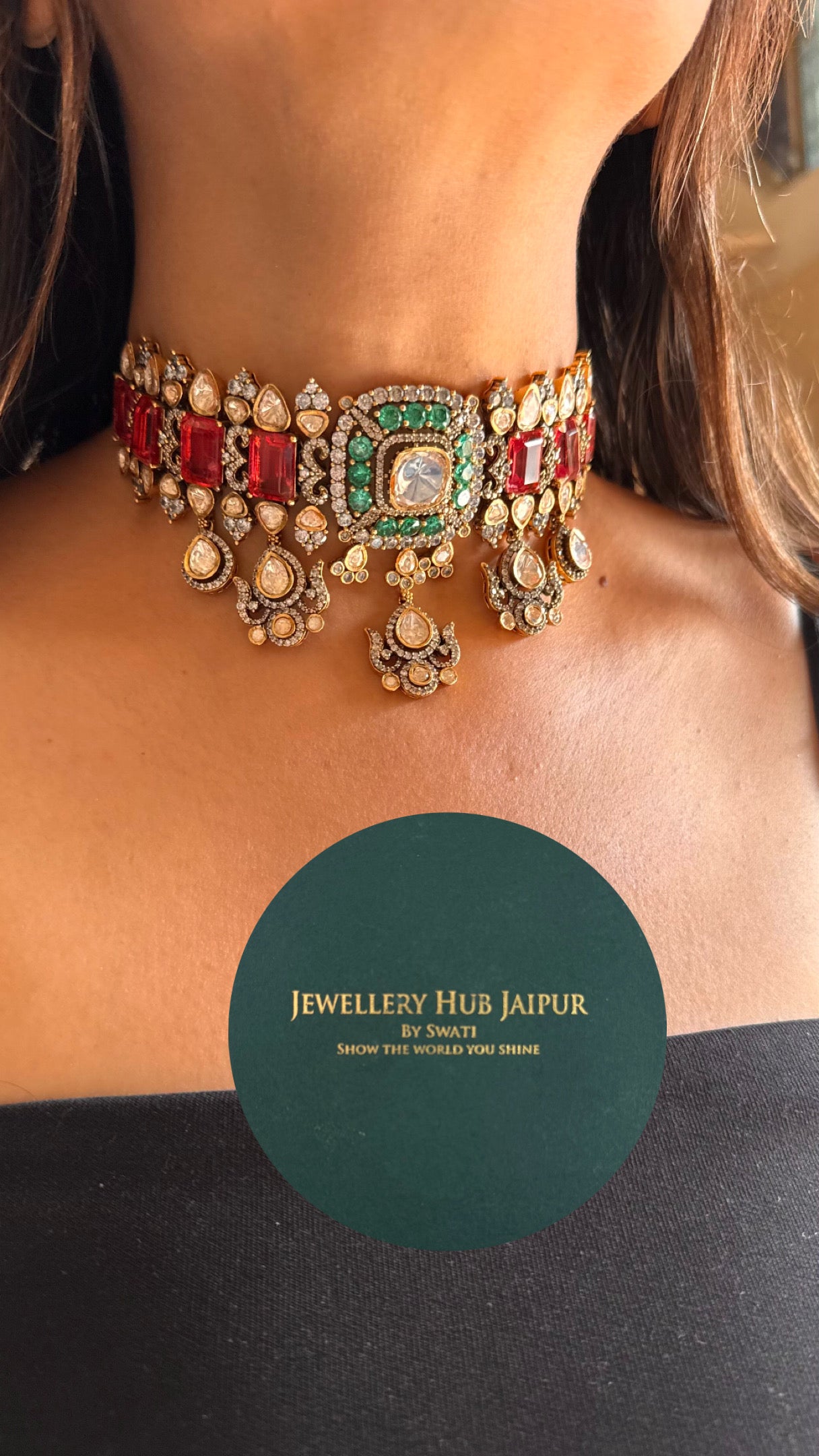 mint & ruby peeli polki moissanite necklace