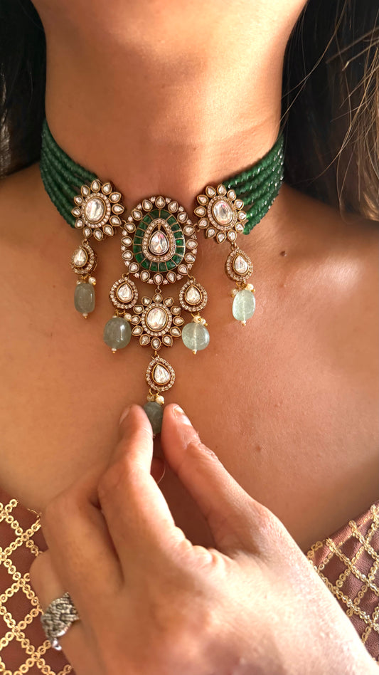 Riva Emerald katdana moissanite thread choker