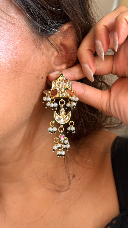 Meenakari kundan earrings emerald drops