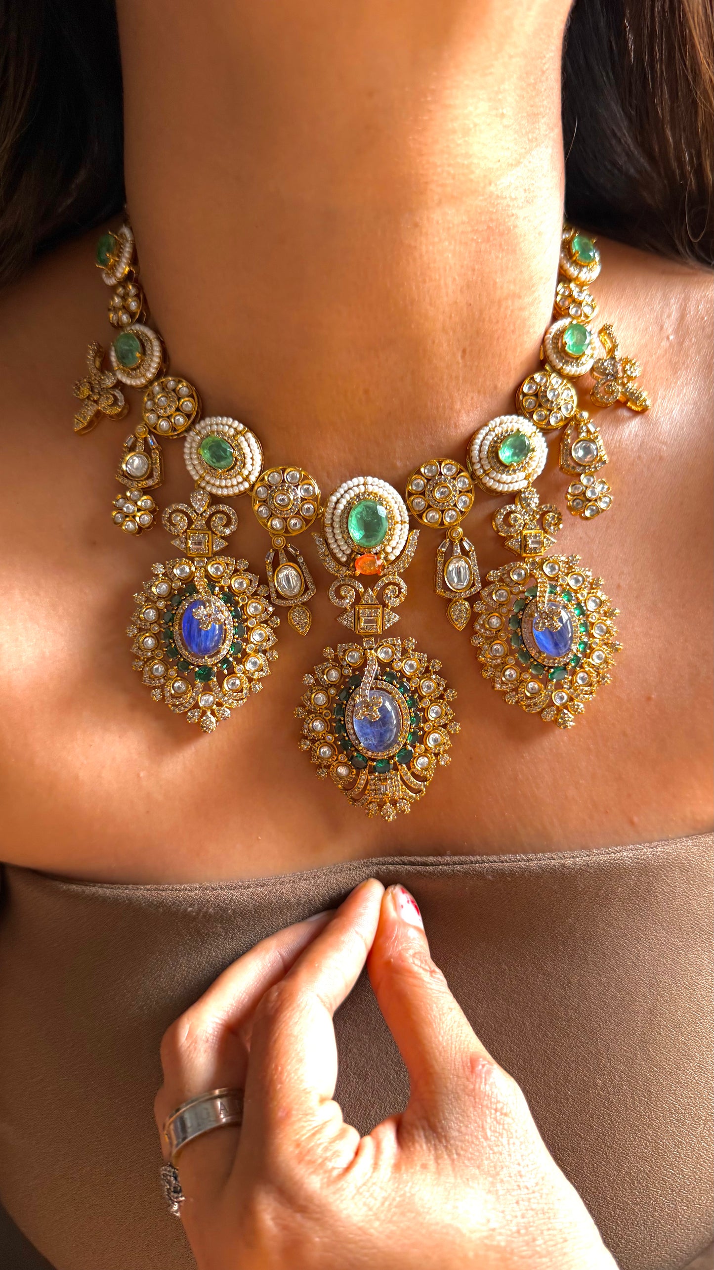 Mint & Sapphire Designer Collar Necklace