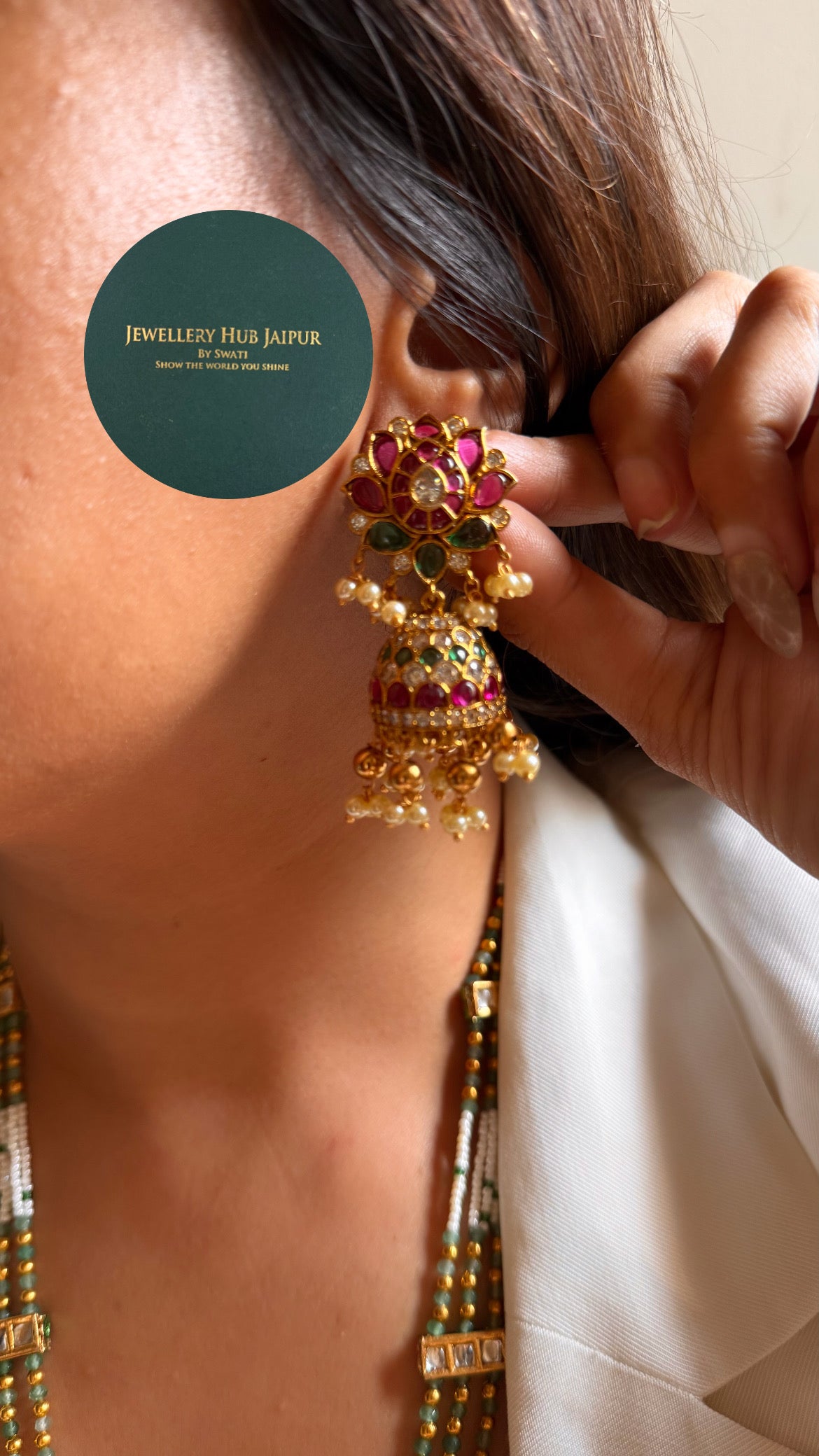 Rani pink & mint strings with mint drop rajwada long set