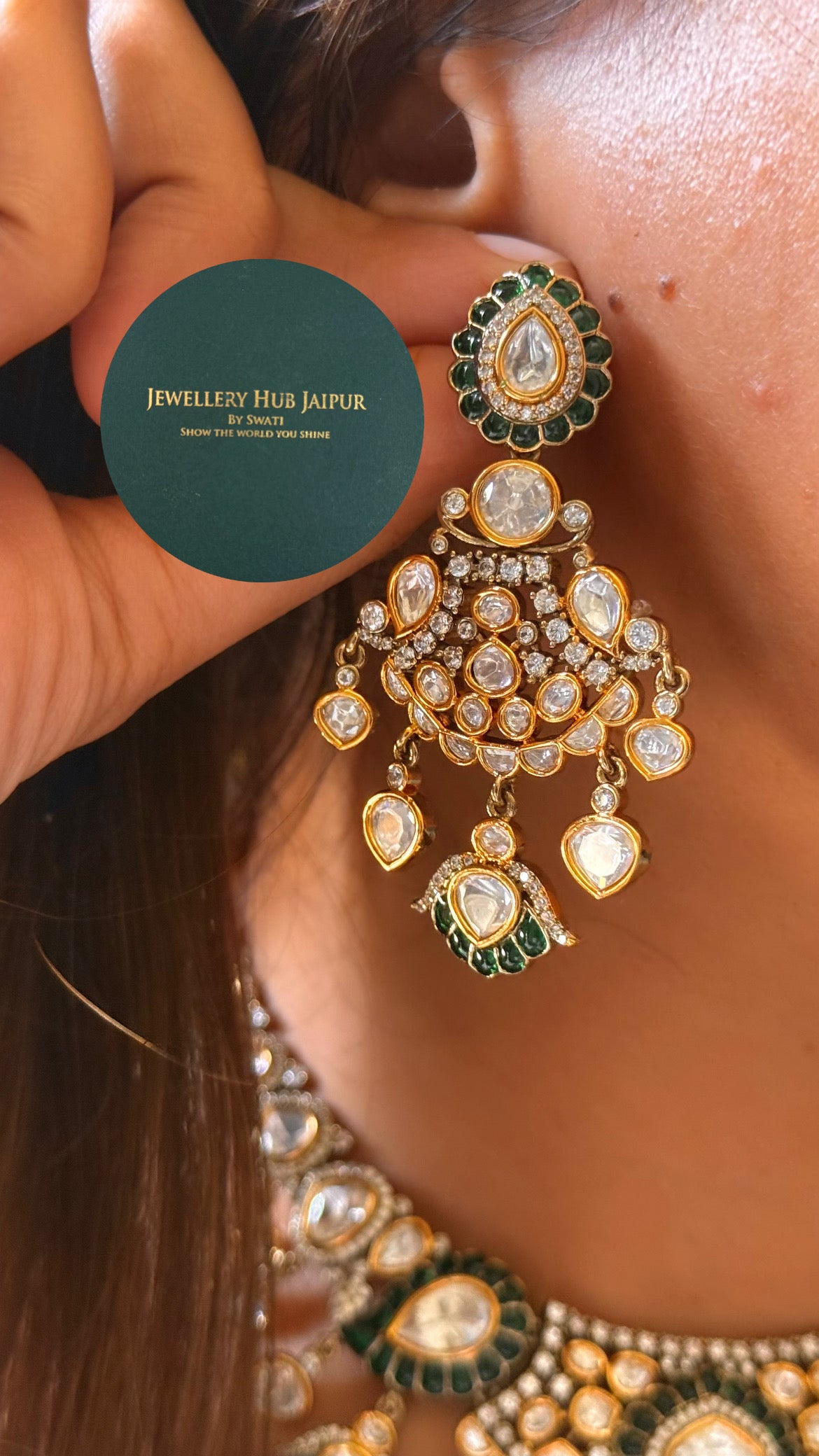 Emerald katdana moissanite polki collar set