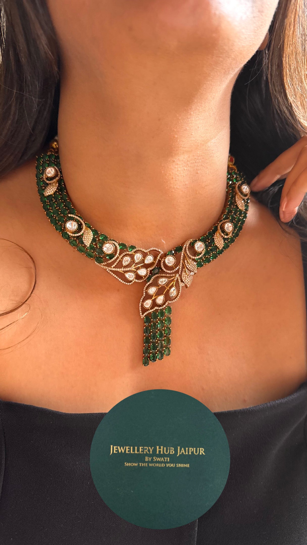 Leaf inspired with emerald doublets designer Necklace