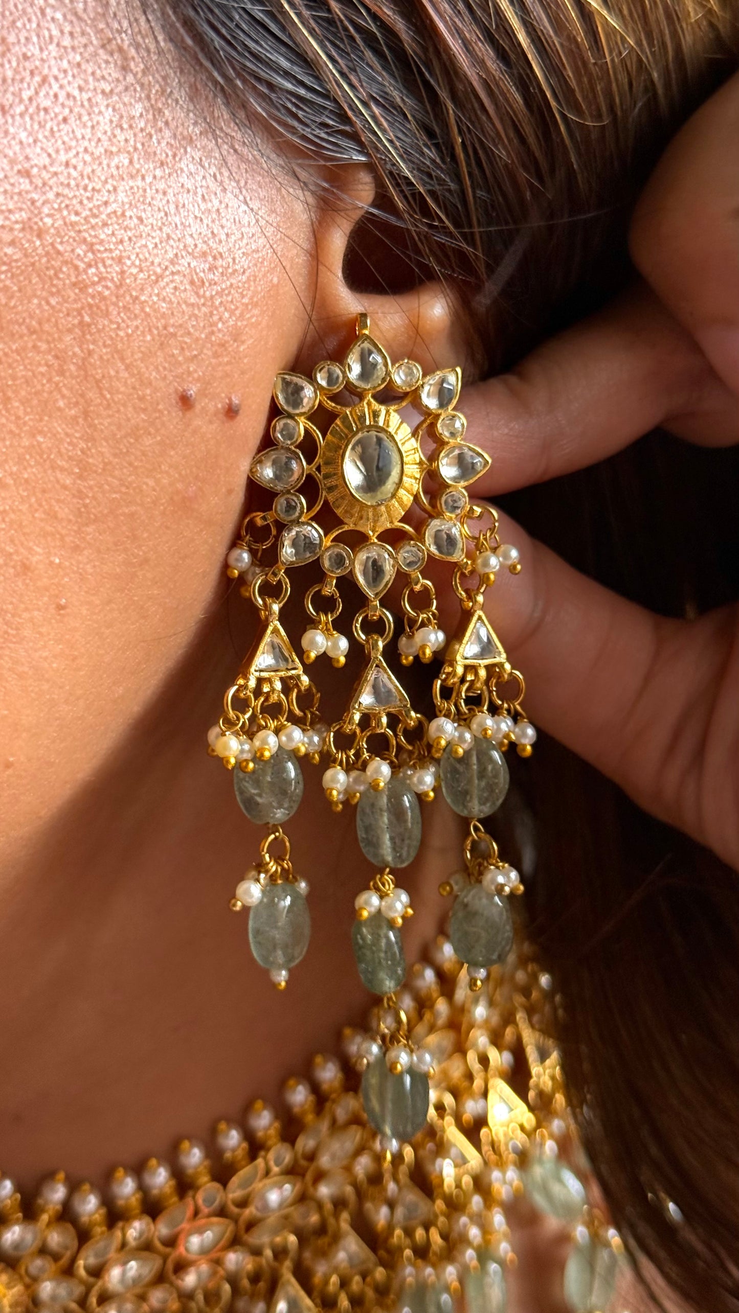 Paachi kundan sunheri swarn kanthi Necklace
