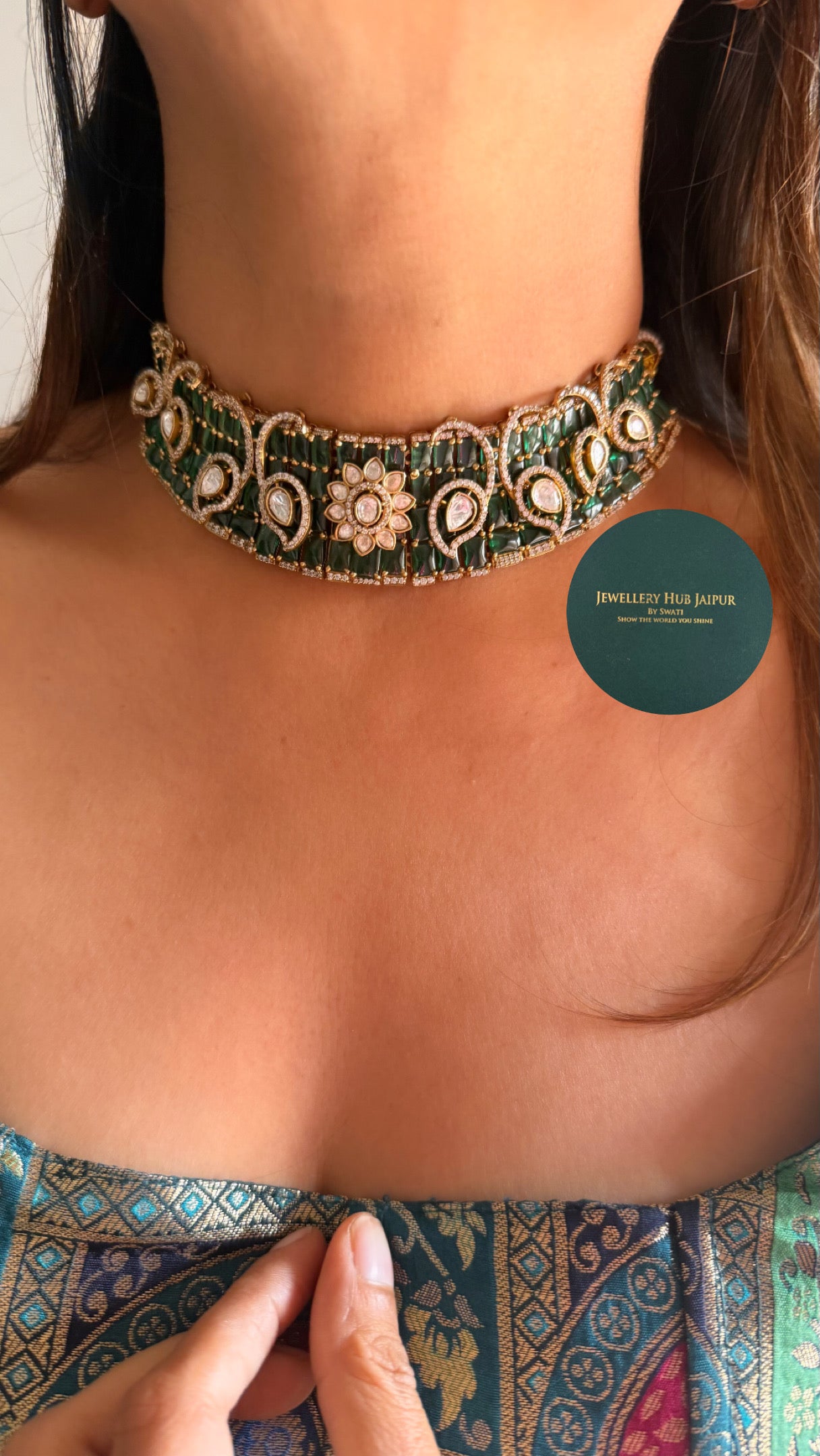 emerald cocktail moissanite inlay set