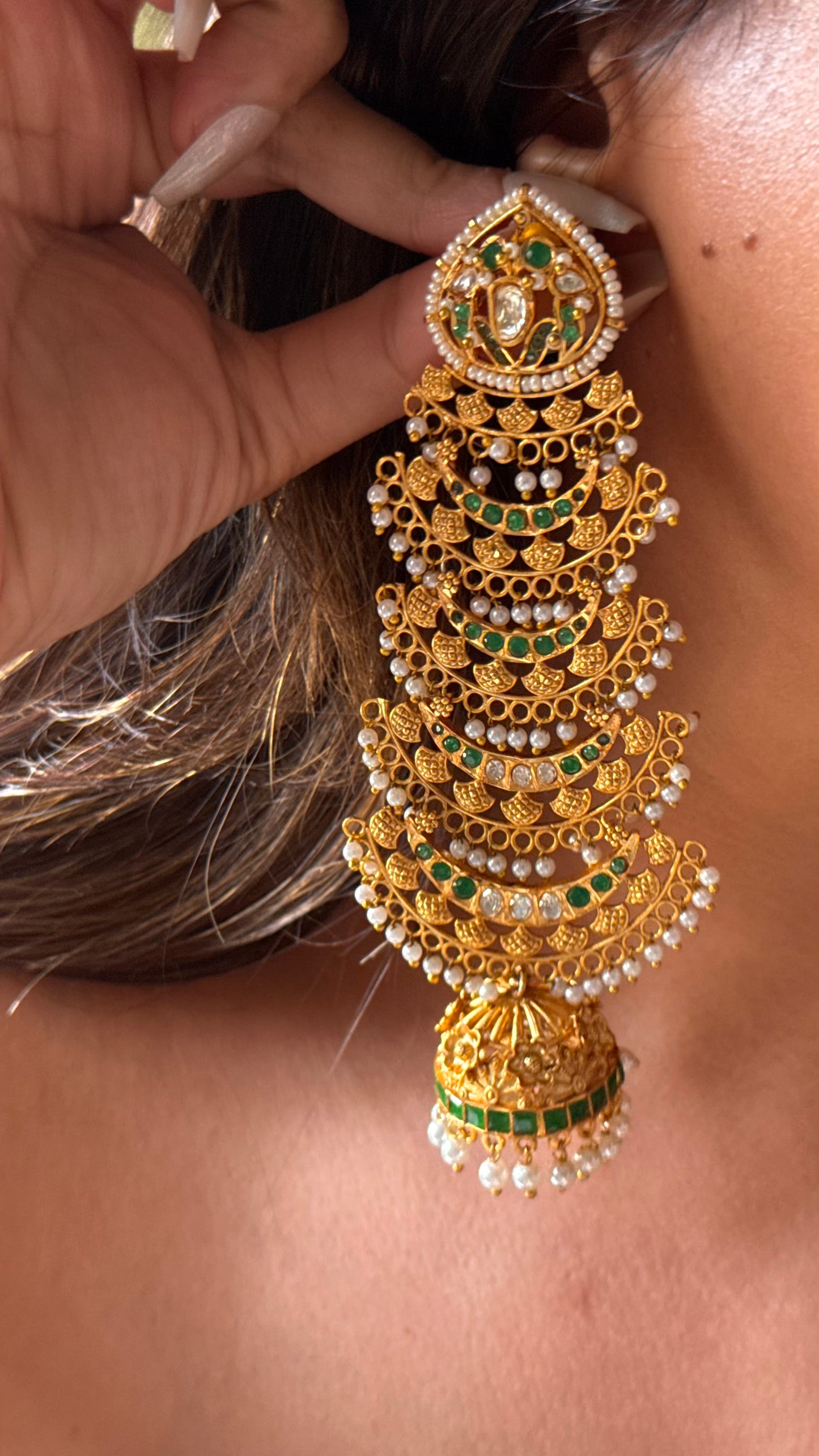 Emerald light weight rajwada long Earrings