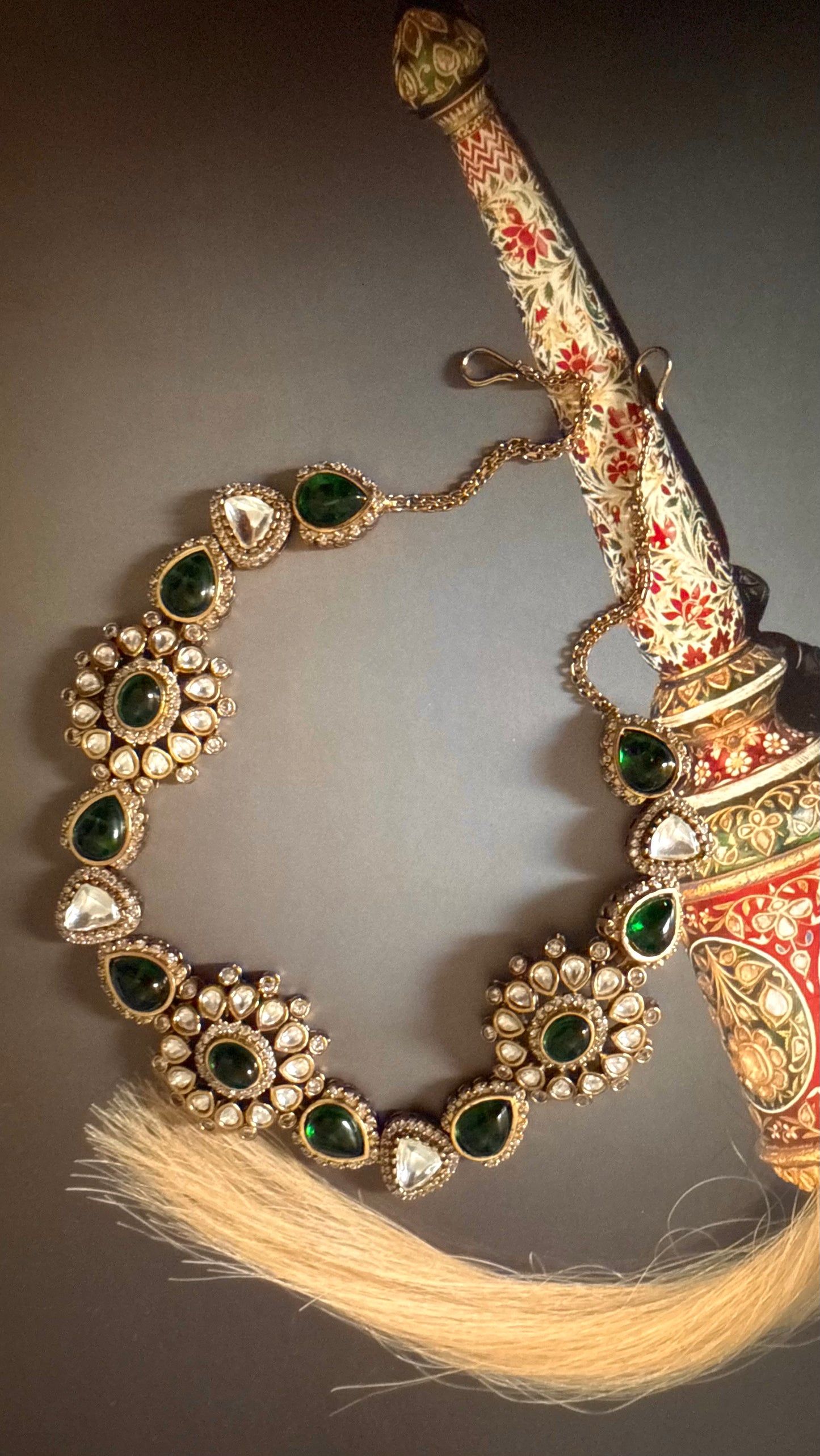 Emerald doublet Moissanite polki sheesh patti