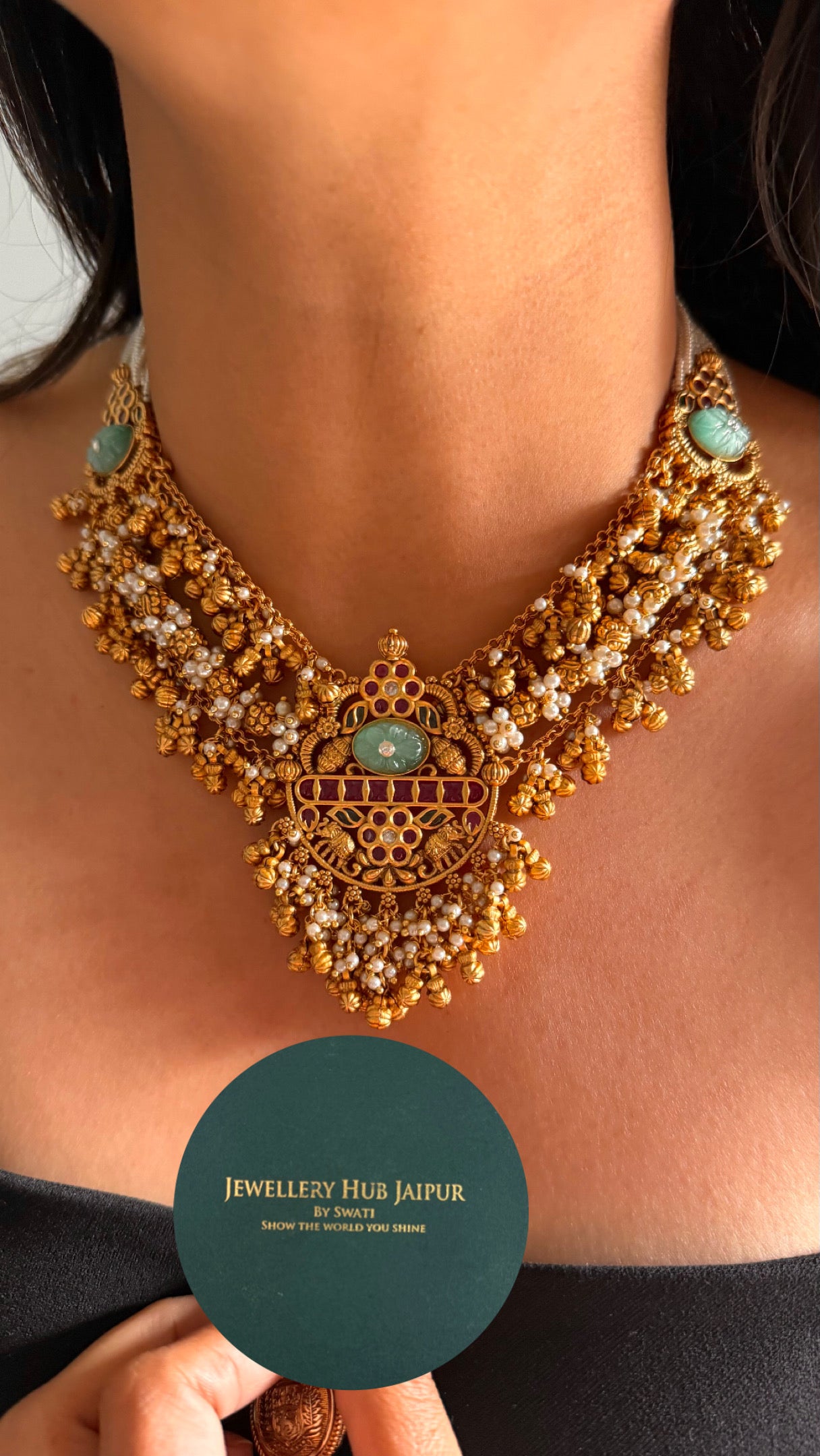 Mint & Rani pink rajwadi collar necklace