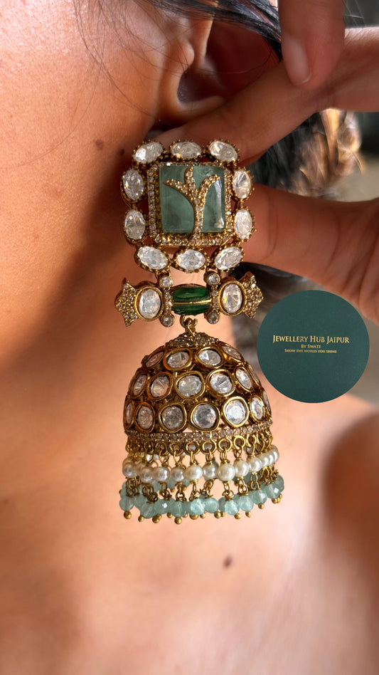 Mint doublet moissanite polki jhumka
