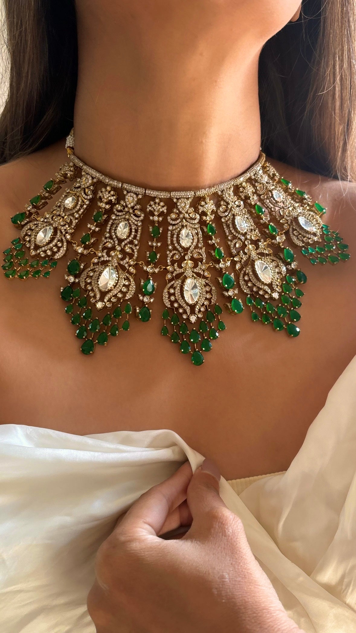 Bridal Asia inspired emerald moissanite choker