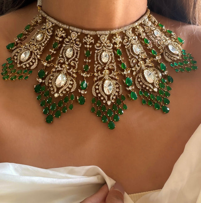 Bridal Asia inspired emerald moissanite choker