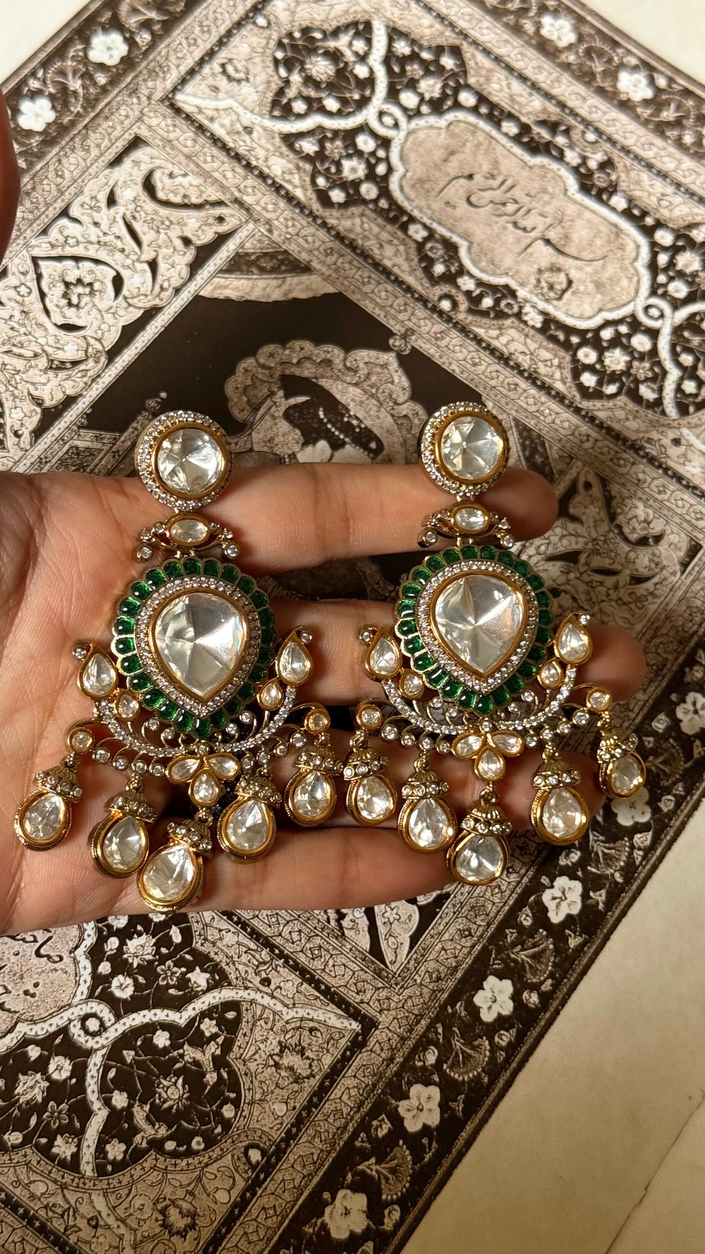 Emerald moissanite polki danglers
