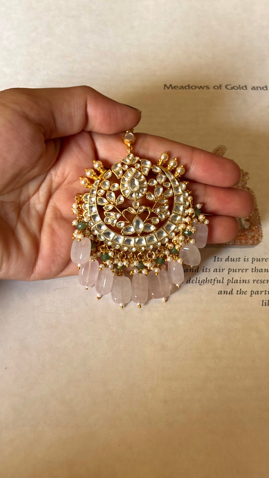 Real paachi with rose quartz drops Maangtika