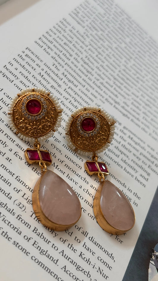 rose quartz and Amrapali inspired danglers