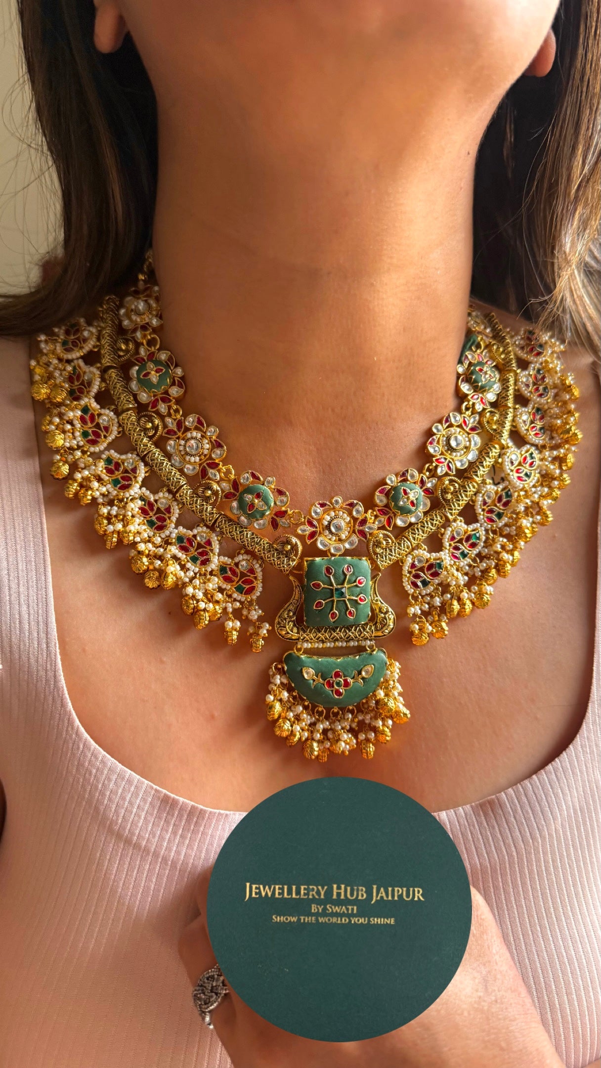 Noorva Rajwadi haar with gungroo collar necklace