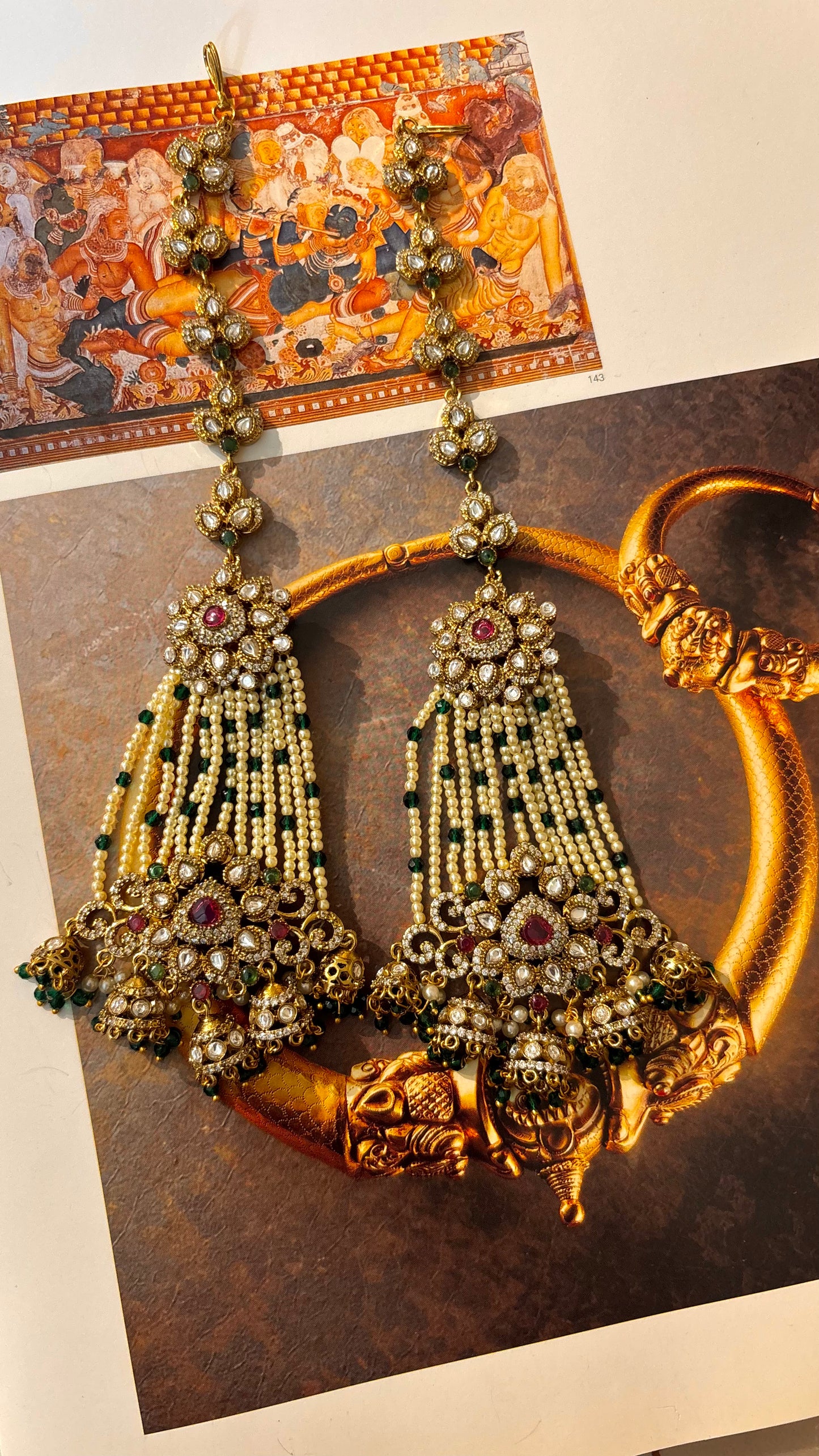 Royal heritage panch jhumki with attached kanchain