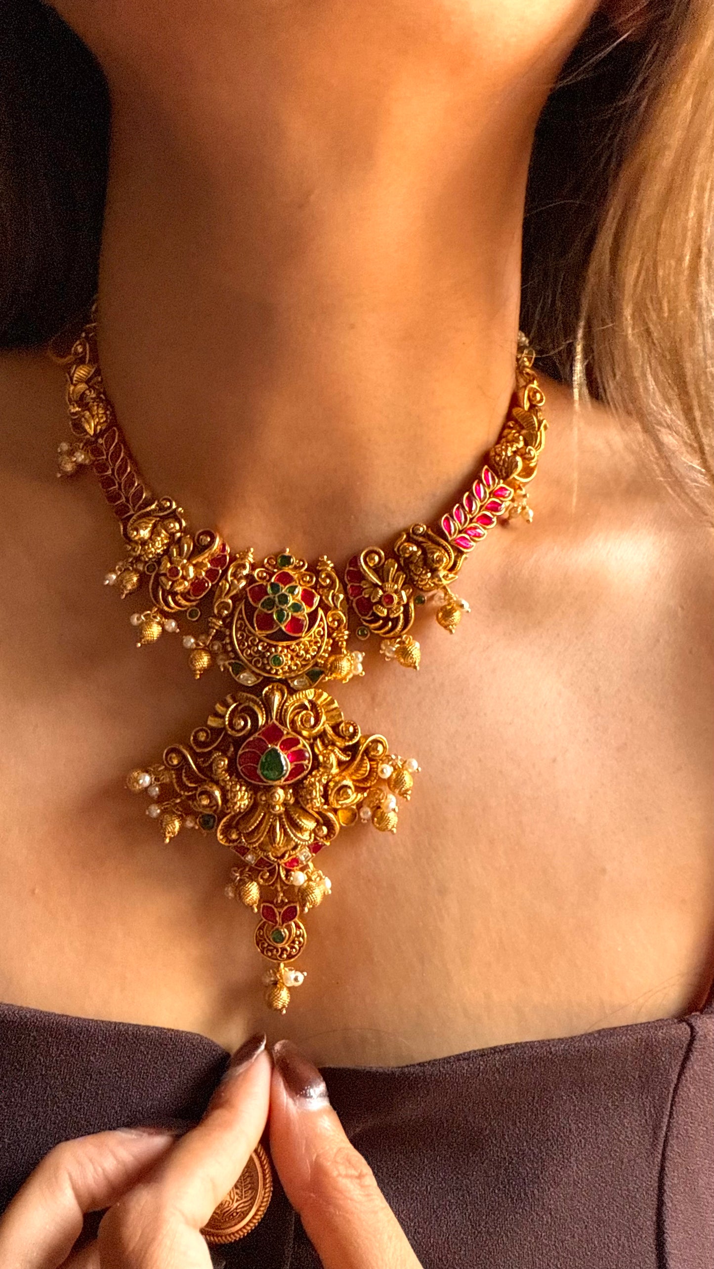 Rani pink & emerald katdana floral rajwada set