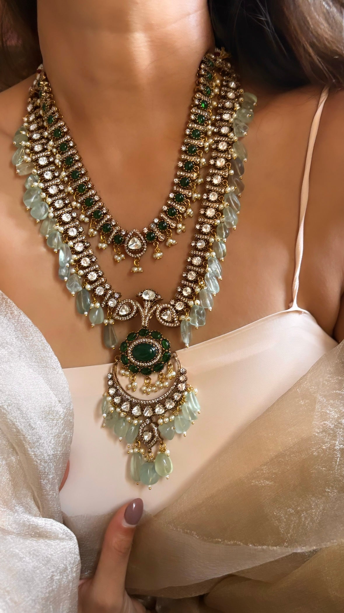 Emerald Moissanite rani haar (will be made on order in 5 to 6 days)