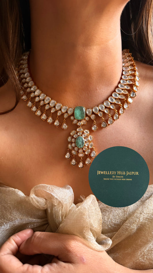 Mint polki statement collar necklace