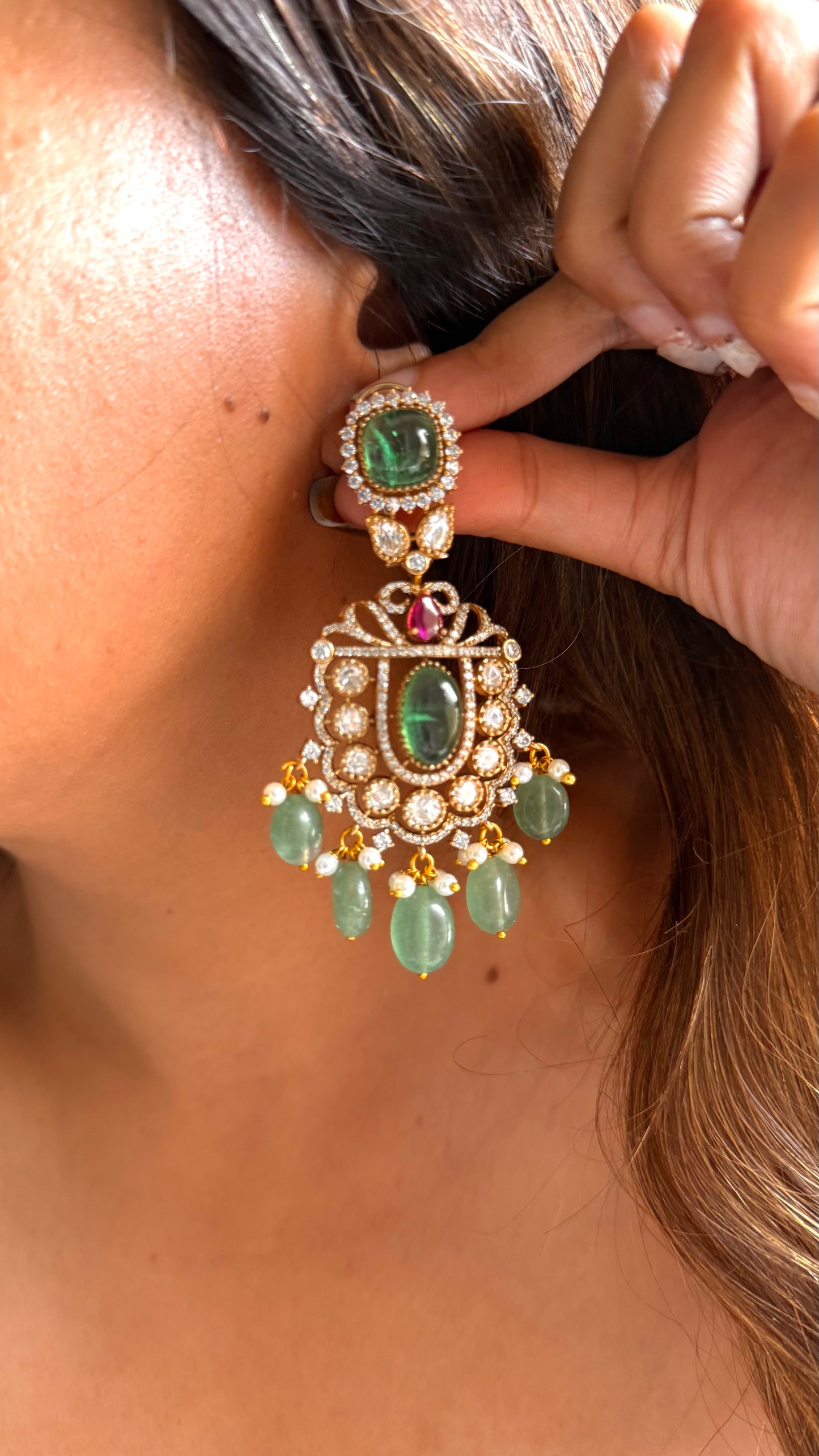 Mint doublet moissanite rani pink earrings